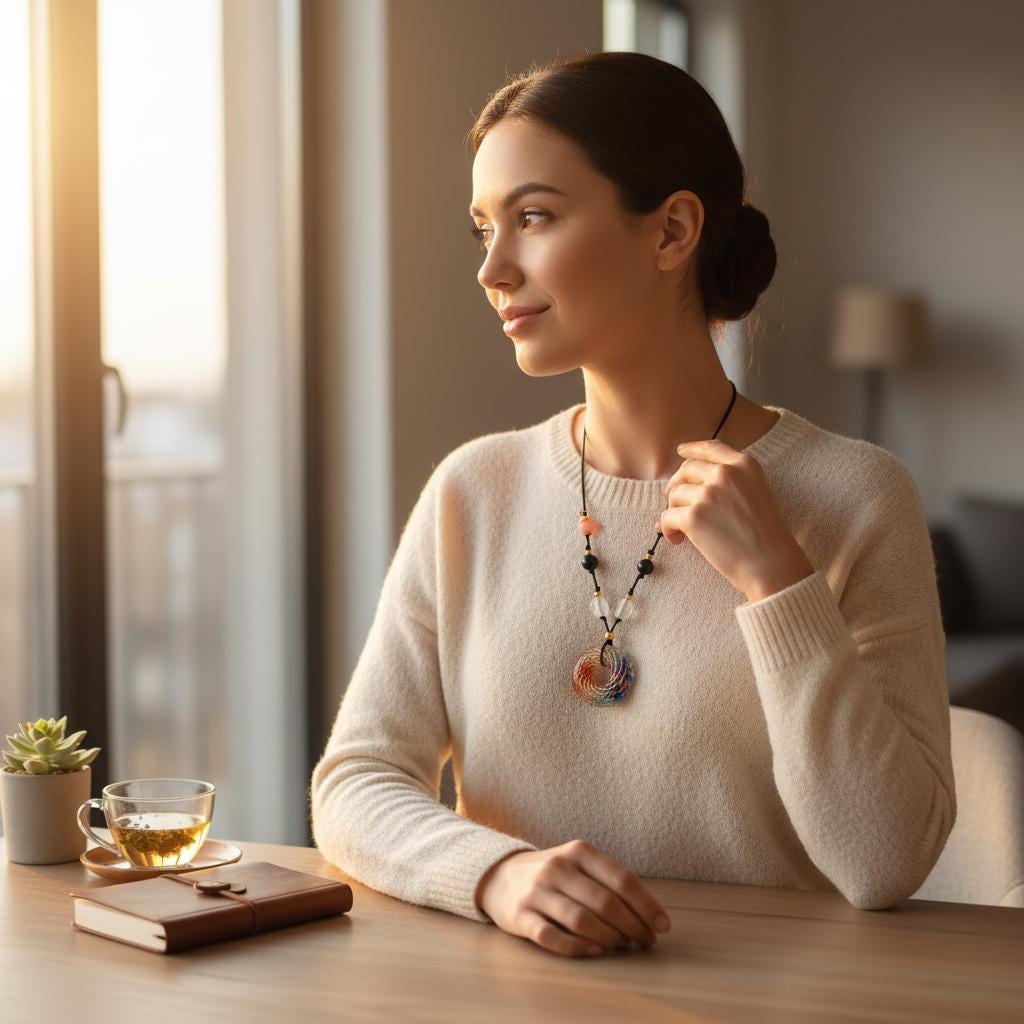 7 Chakra Rodin Coil Necklace Healing Crystal Orgone Energy Pendant Chunky Yoga Jewelry for Protection with Adjustable Leather Cord