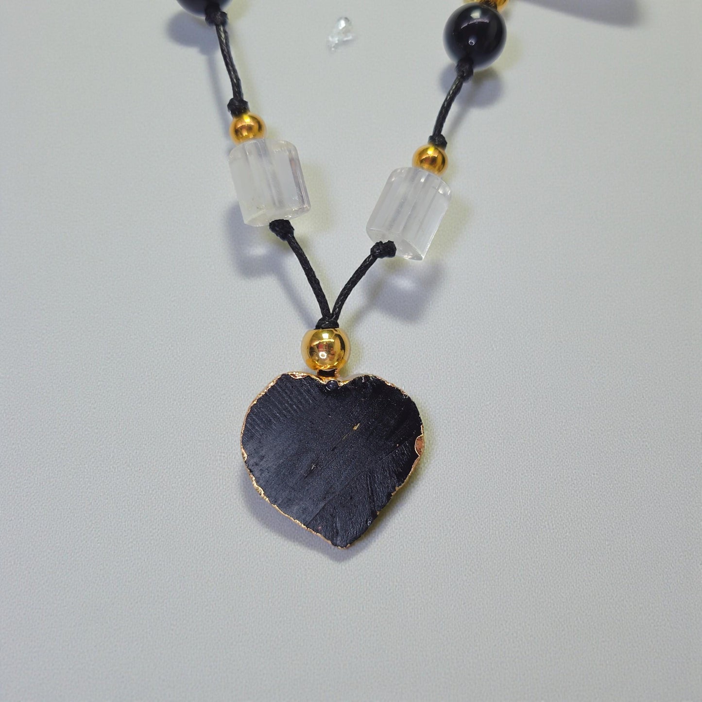 Black Tourmaline Necklace Heart Crystal Protection Jewelry for Her Chunky Raw Stone Pendant Gift with Adjustable Chain