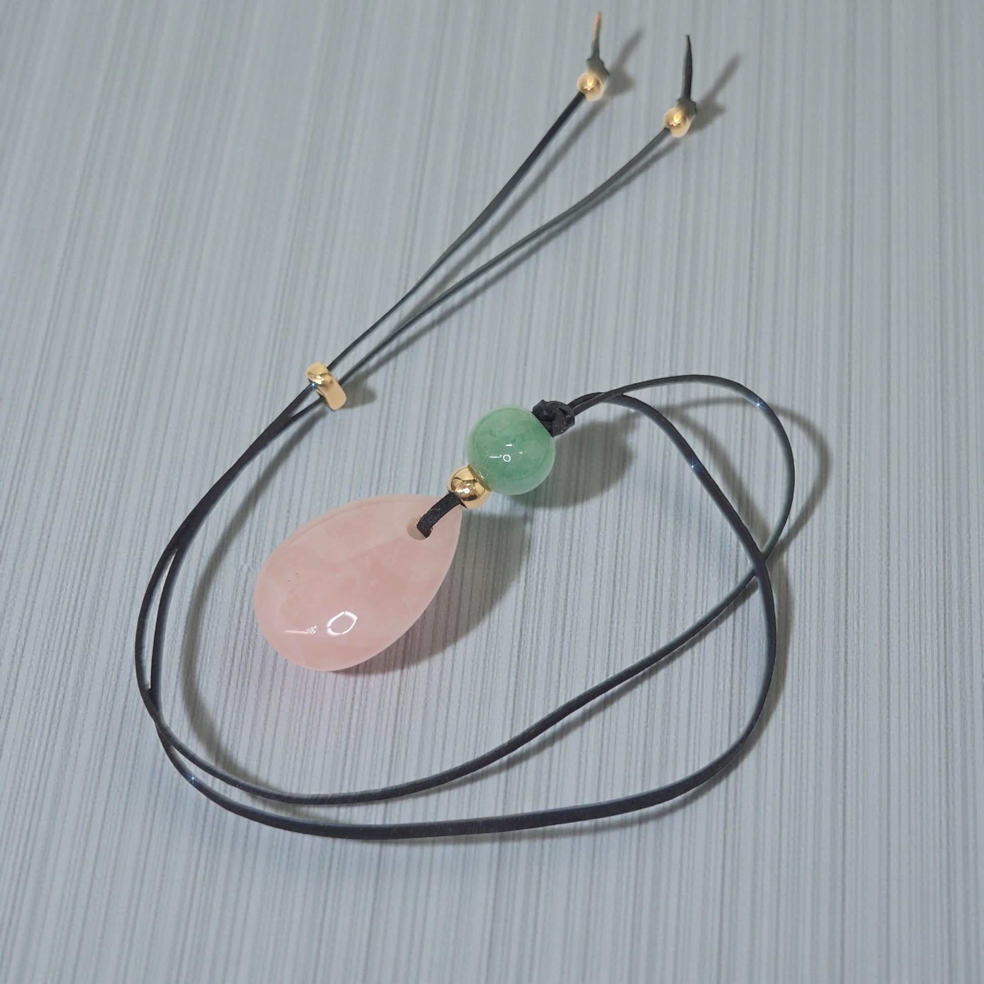 Rose Quartz Necklace Natural Aventurine Crystal Healing Jewelry for Her Unique Chunky Teardrop Pendant with Adjustable Vegan Cord