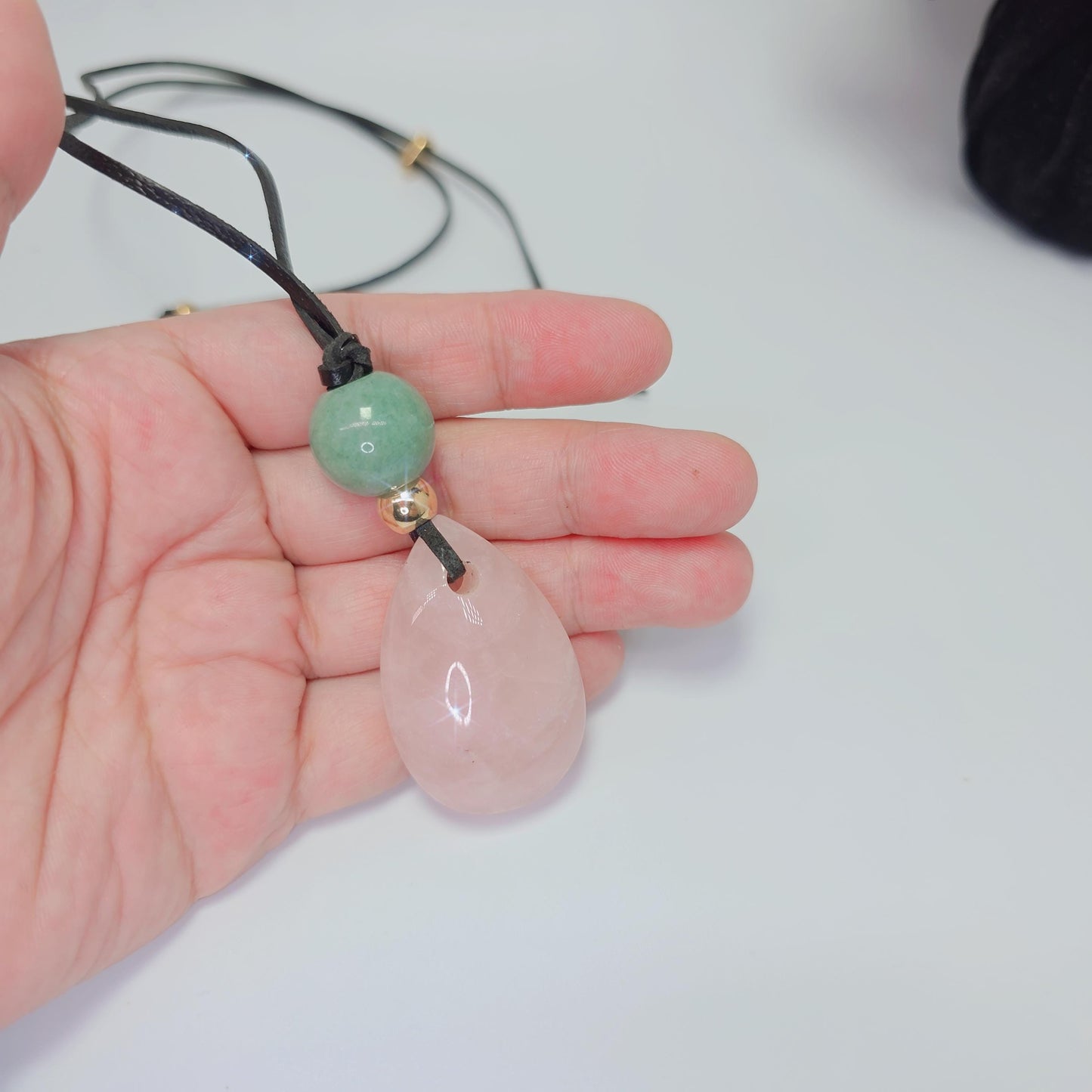 Rose Quartz Necklace Natural Aventurine Crystal Healing Jewelry for Her Unique Chunky Teardrop Pendant with Adjustable Vegan Cord