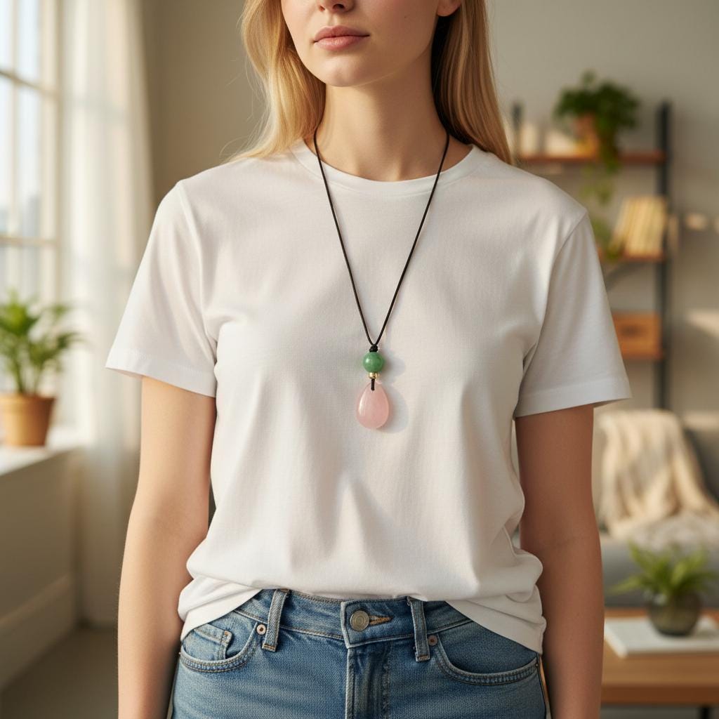 Rose Quartz Necklace Natural Aventurine Crystal Healing Jewelry for Her Unique Chunky Teardrop Pendant with Adjustable Vegan Cord