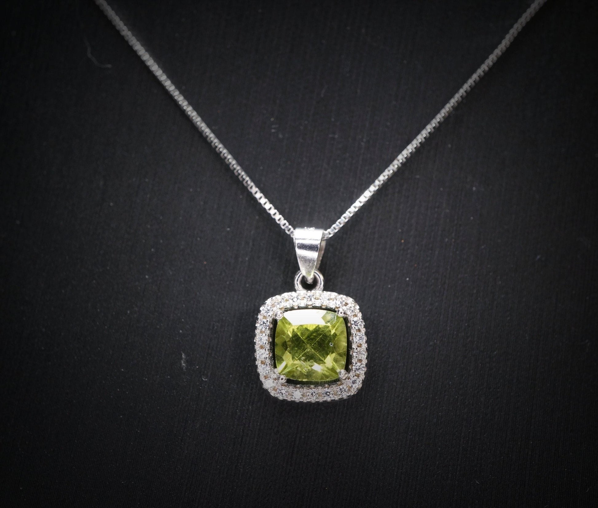 Genuine Green Peridot Necklace - Sterling Silver - Natural Peridot - Square Green Gemstone - Birthstone - Tiny Peridot Pendant #1014