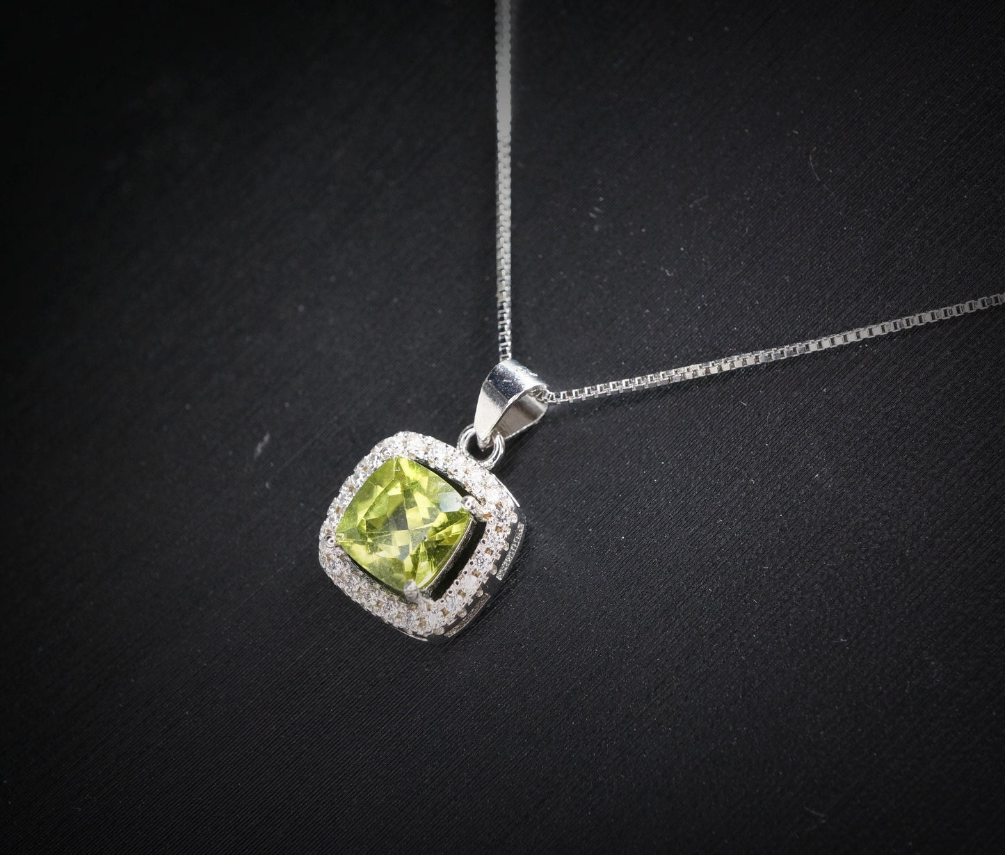 Genuine Green Peridot Necklace - Sterling Silver - Natural Peridot - Square Green Gemstone - Birthstone - Tiny Peridot Pendant #1014