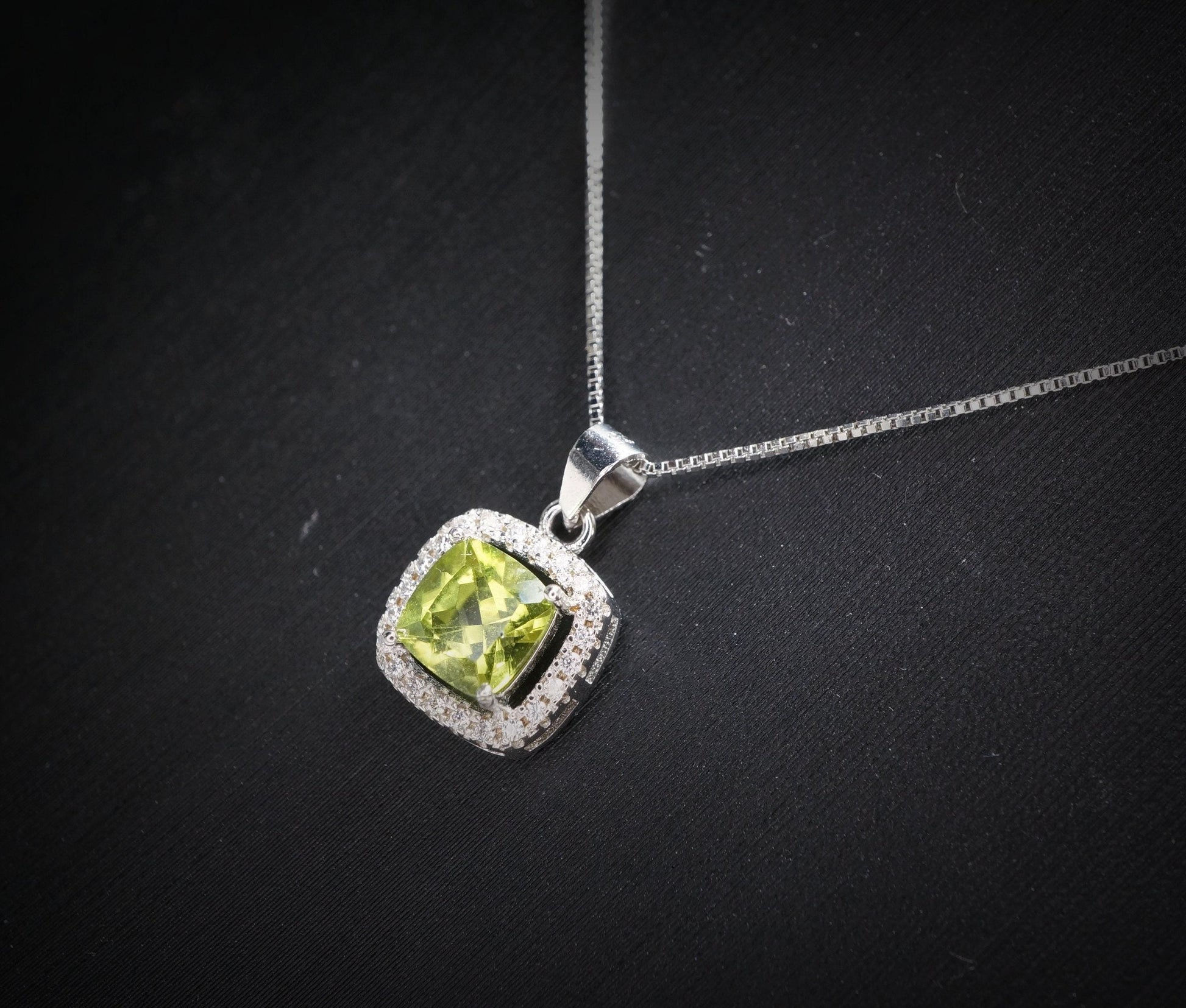 Genuine Green Peridot Necklace - Sterling Silver - Natural Peridot - Square Green Gemstone - Birthstone - Tiny Peridot Pendant #1014