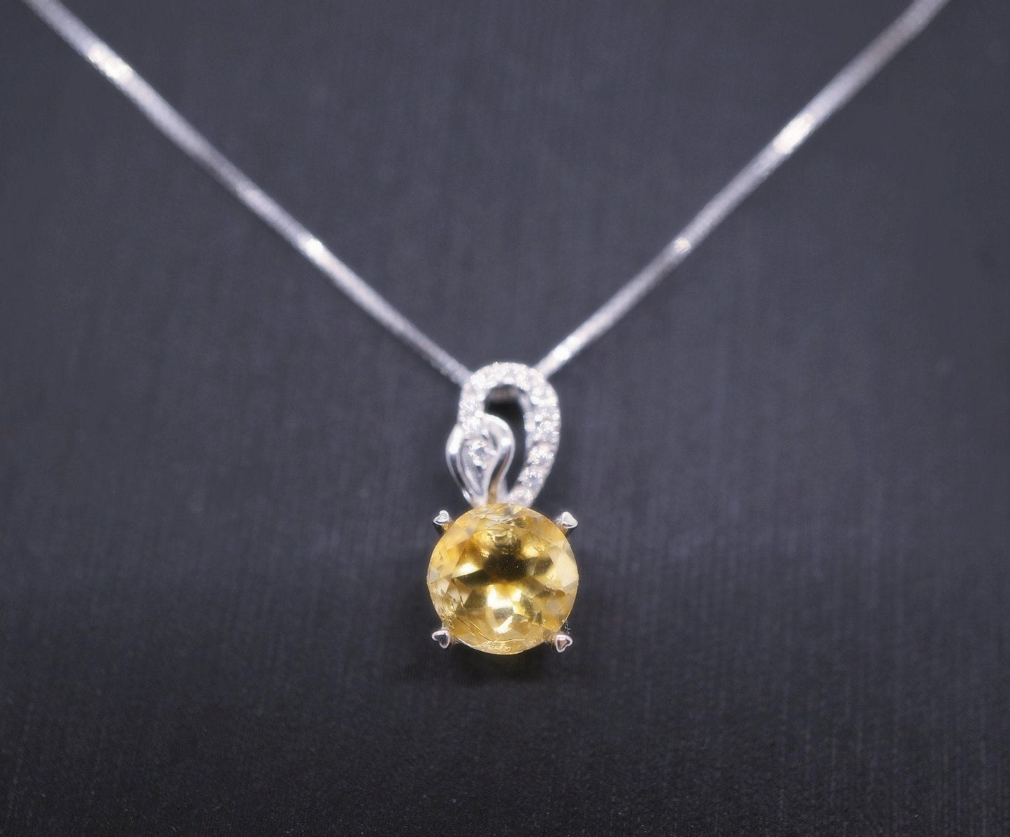 Genuine Citrine Necklace Sterling Silver Single Simple Round Natural Citrine Pendant 1106
