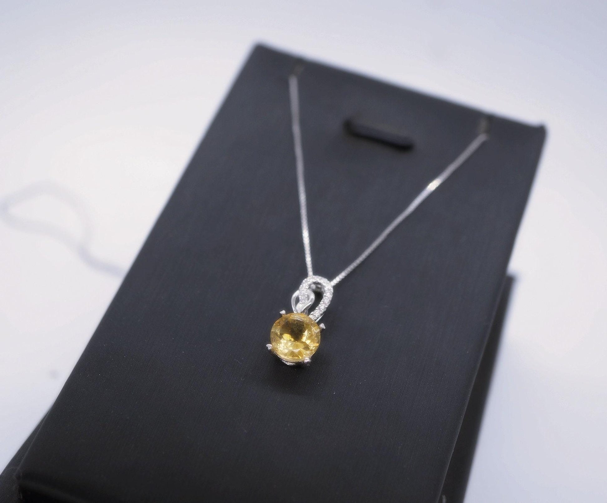 Genuine Citrine Necklace Sterling Silver Single Simple Round Natural Citrine Pendant 1106
