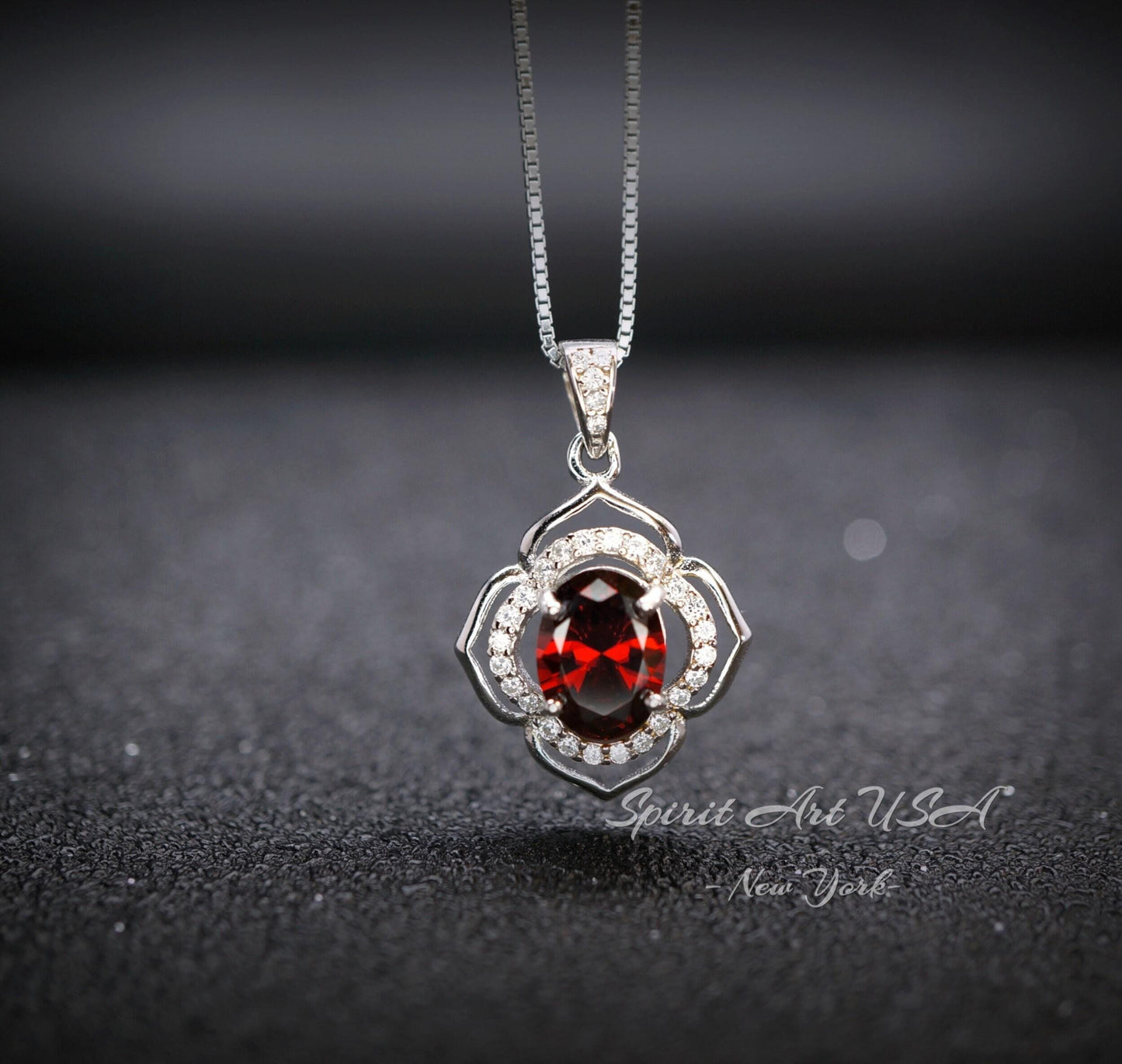 Garnet Necklace Sterling Silver flower of Life Red Gemstone Dainty Orange Spessartite Garnet Jewelry Tiny Garnet Choker Chakra Healing 1124