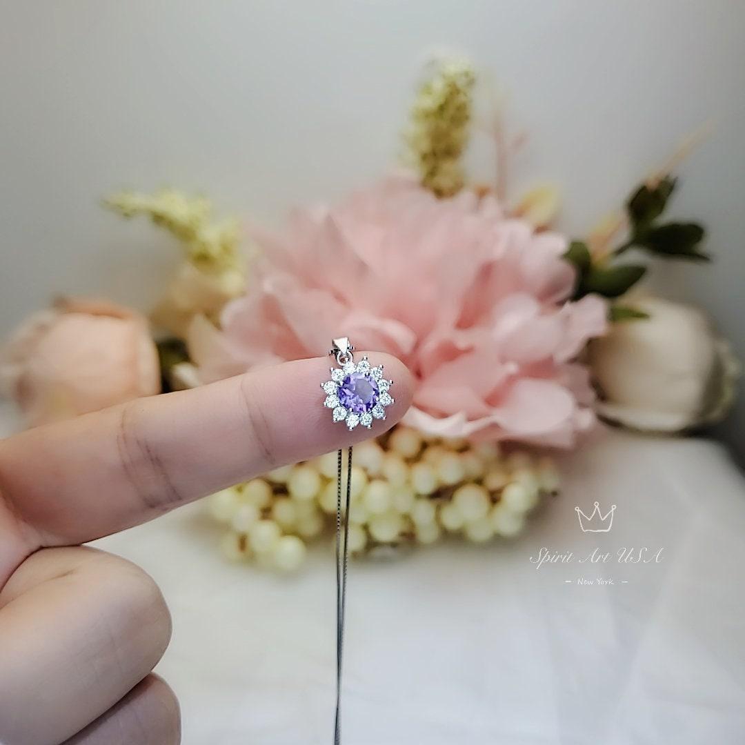 Genuine Amethyst Necklace - Tiny Princess Diana Style 6MM Natural Amethyst Yoga Zen Simple Solitaire February birthstone Jewelry 1108