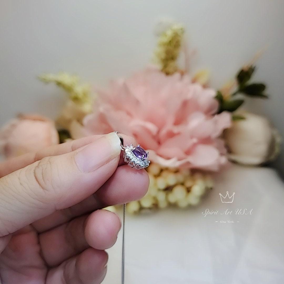Genuine Amethyst Necklace - Tiny Princess Diana Style 6MM Natural Amethyst Yoga Zen Simple Solitaire February birthstone Jewelry 1108
