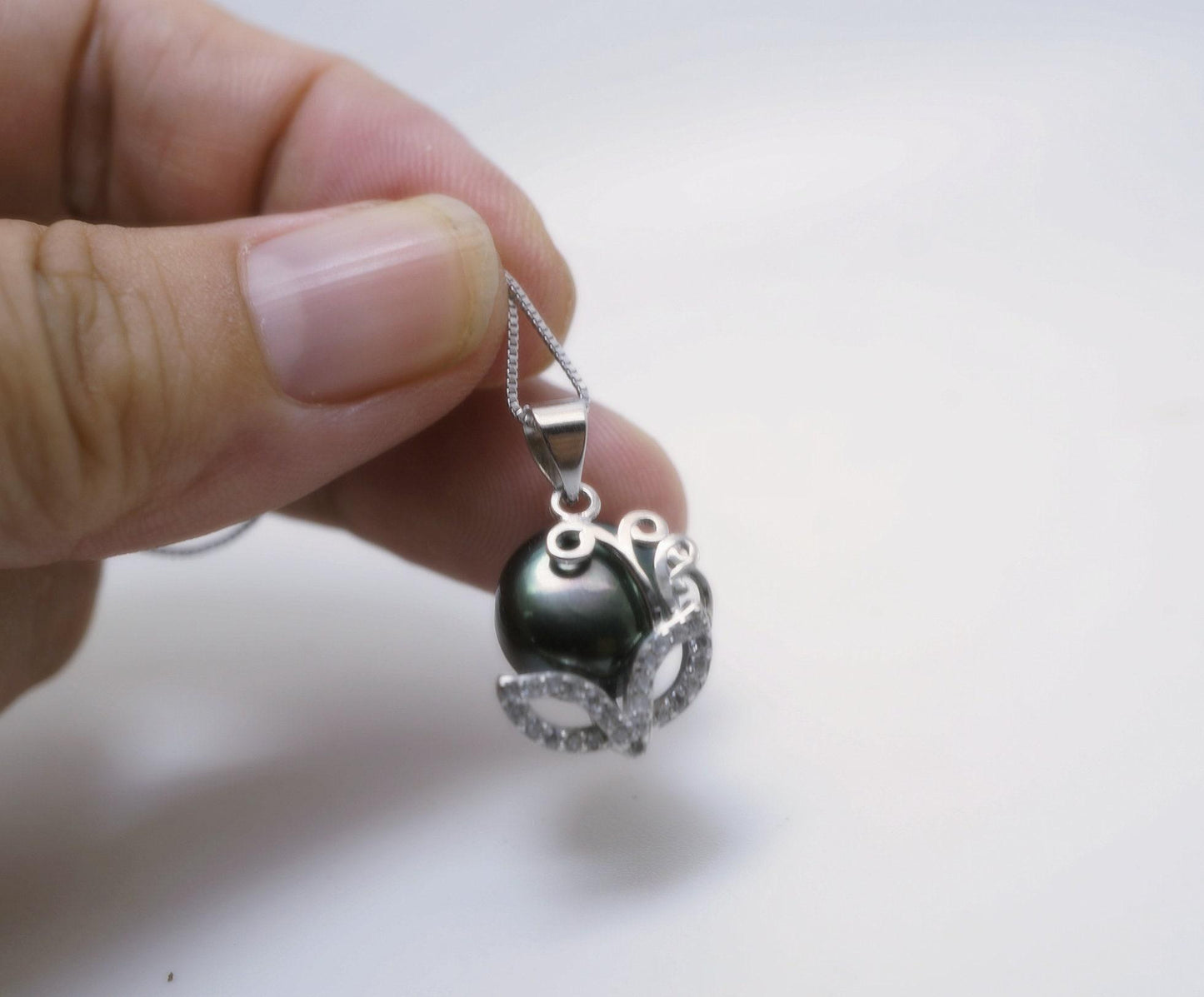 Black Pearl Necklace - 925 Sterling Silver Mask Party Jewelry - Freshwater Pearl Pendant 2626