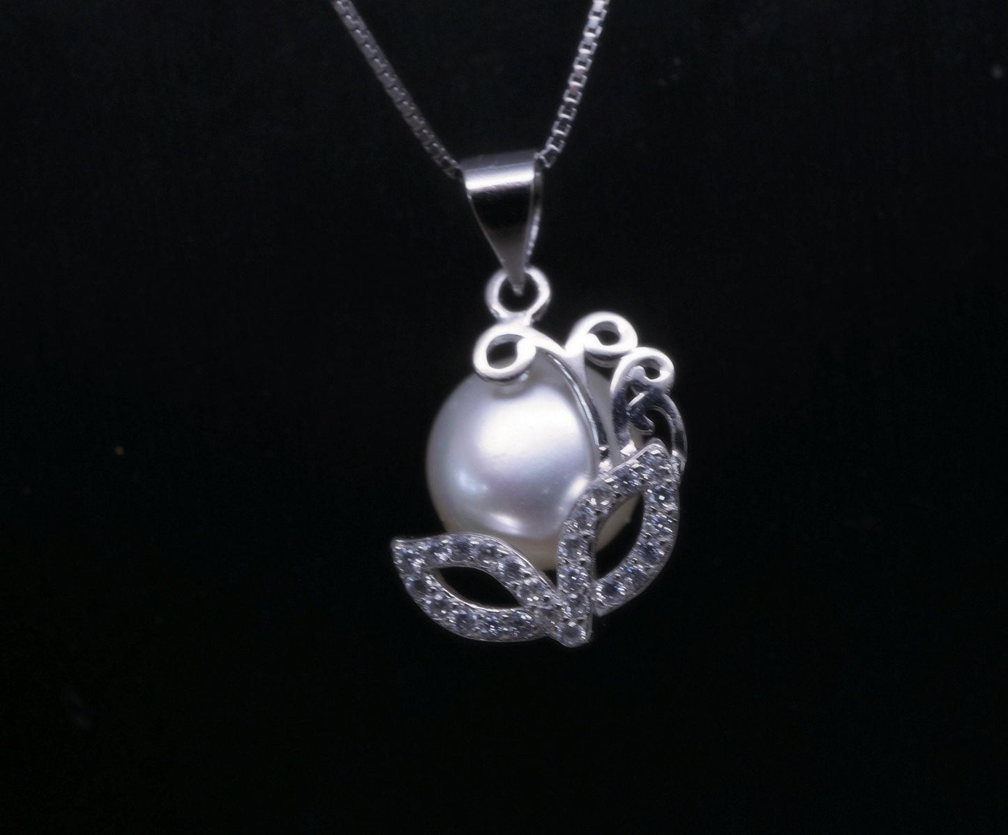 Black Pearl Necklace - 925 Sterling Silver Mask Party Jewelry - Freshwater Pearl Pendant 2626