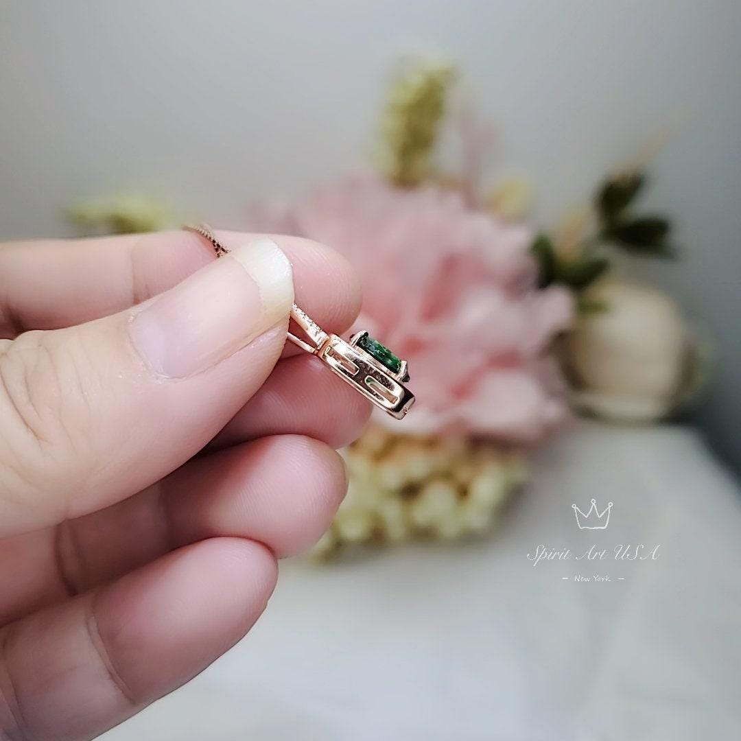 2 CT Emerald Necklace - Gemstone Square Halo Rose Gold plated Sterling Silver round cut emerald pendant #141