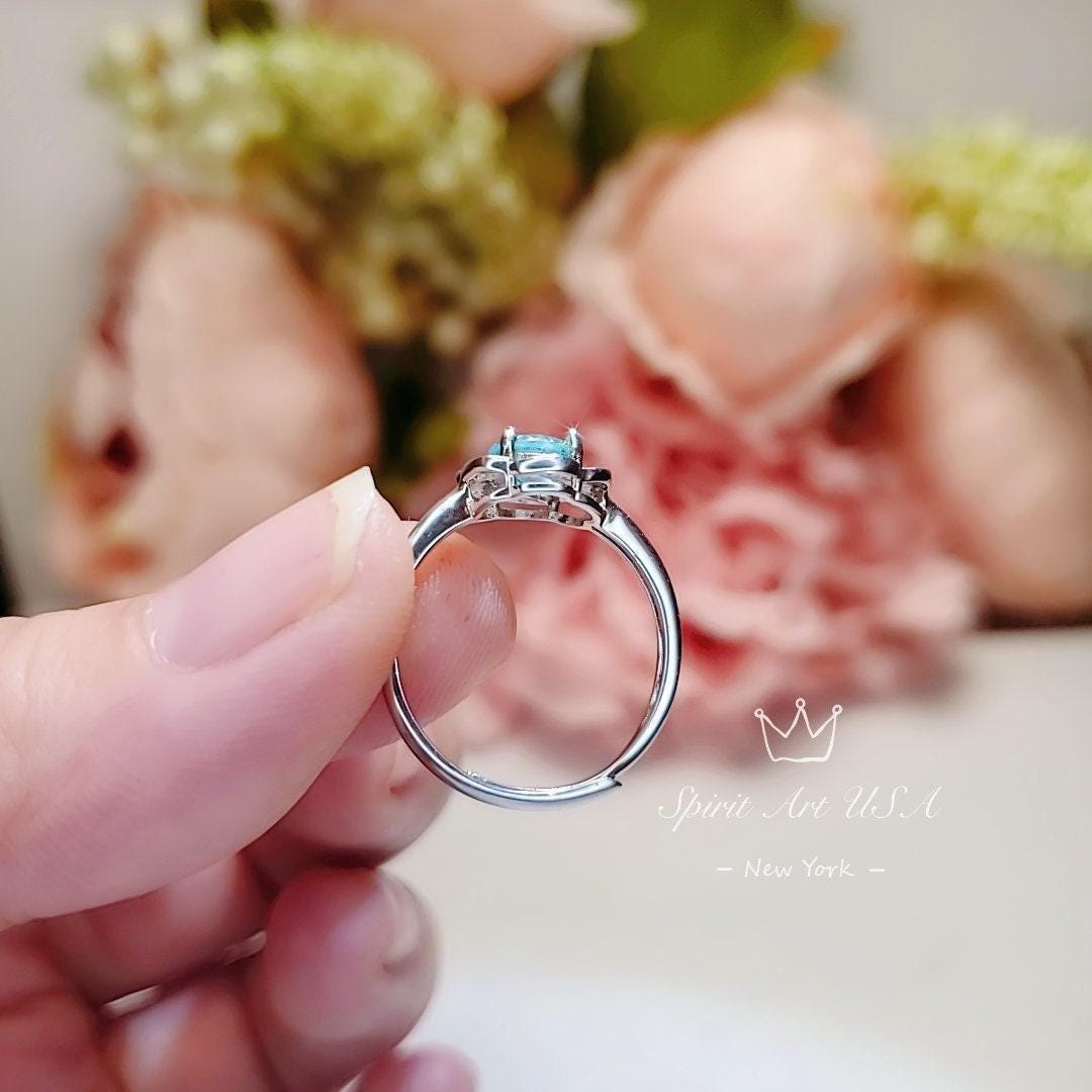 Aquamarine Ring Sterling Silver Flower Size March birthstone 1059