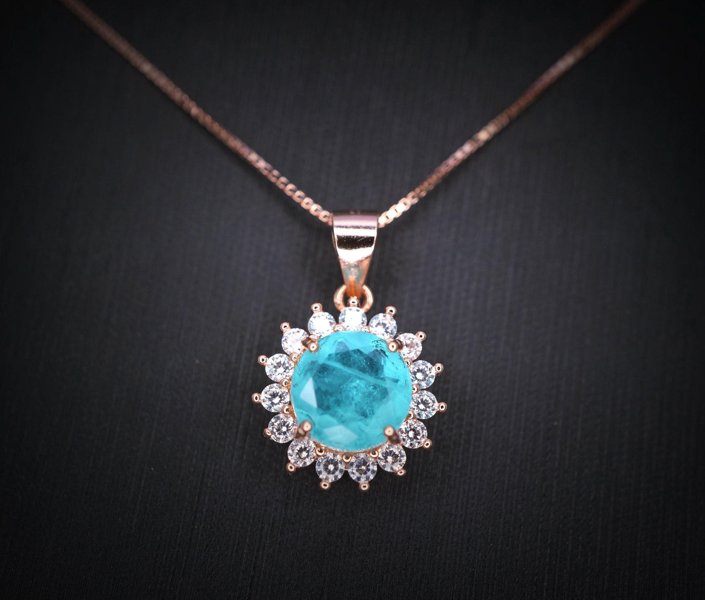Blue Paraiba Tourmaline Necklace 8mm- Rose Gold Coated 925 Sterling Silver Princess Diana Style Hola Paraiba Pendant 085