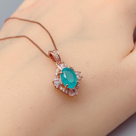 Rose Gold Paraiba Necklace Royal Blue Gemstone Jewelry Sterling Silver Made Gemstone blue 011