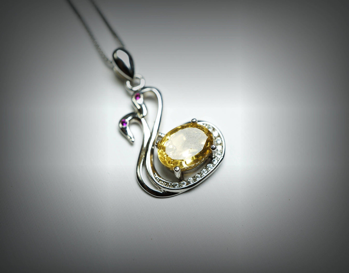 Citrine Necklace - Sterling Silver Coupon Swan Necklace - Chakra Healing Tiny 925 Silver Box Chain Citrine Healing Pendant Yoga Jewelry 1107