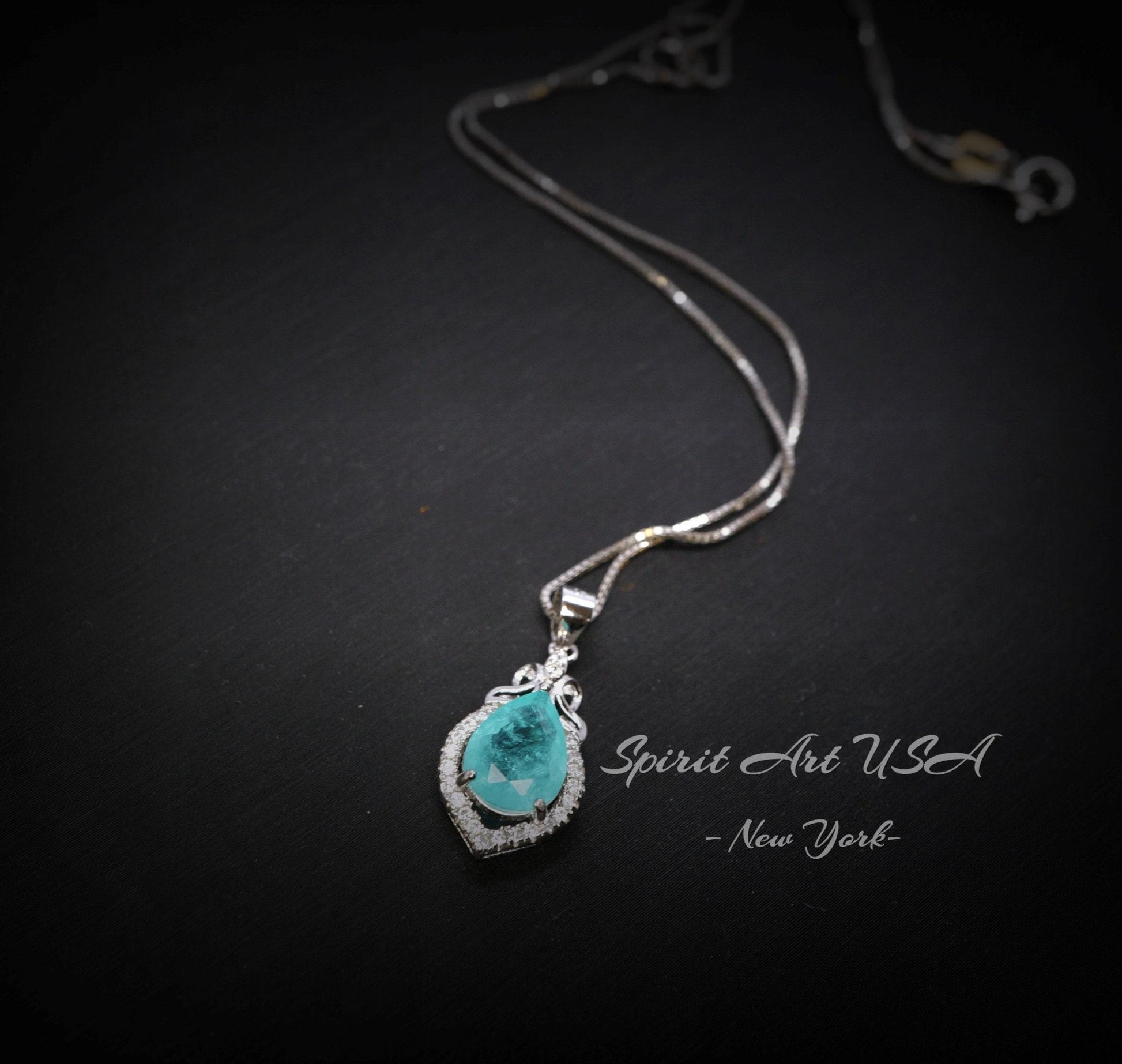 Dainty Teardrop Blue Paraiba Tourmaline Necklace - 18kgp @ sterling silver #064