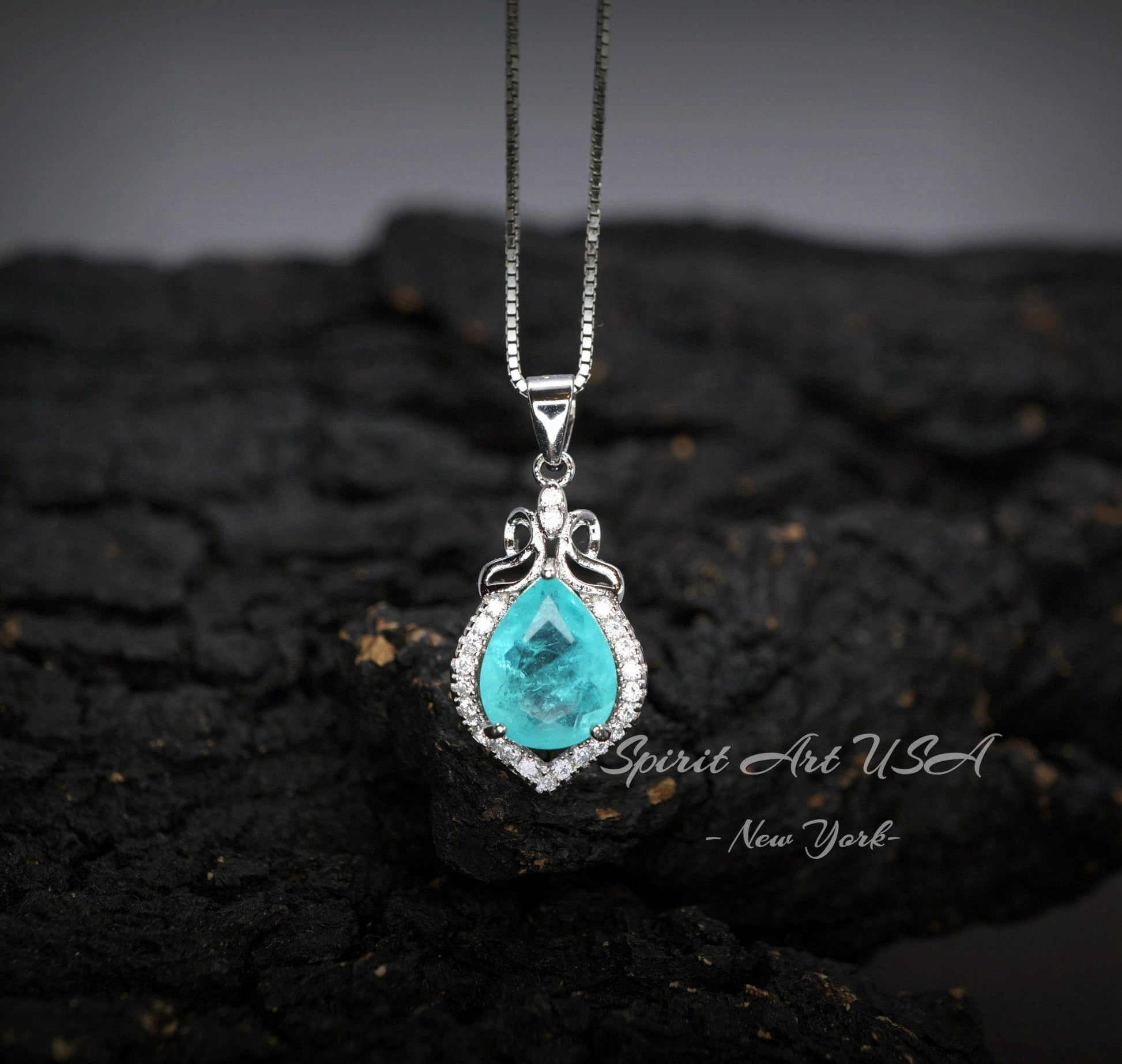 Dainty Teardrop Blue Paraiba Tourmaline Necklace - 18kgp @ sterling silver #064
