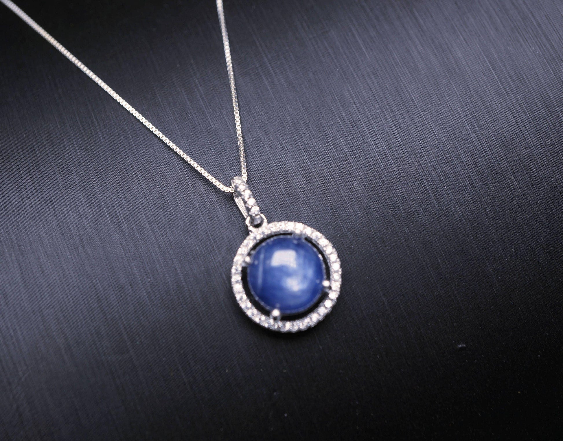 Blue Kyanite Necklace - Sterling Silver Kyanite Jewelry, Blue Kyanite Pendant - Round Crown Necklace 1111