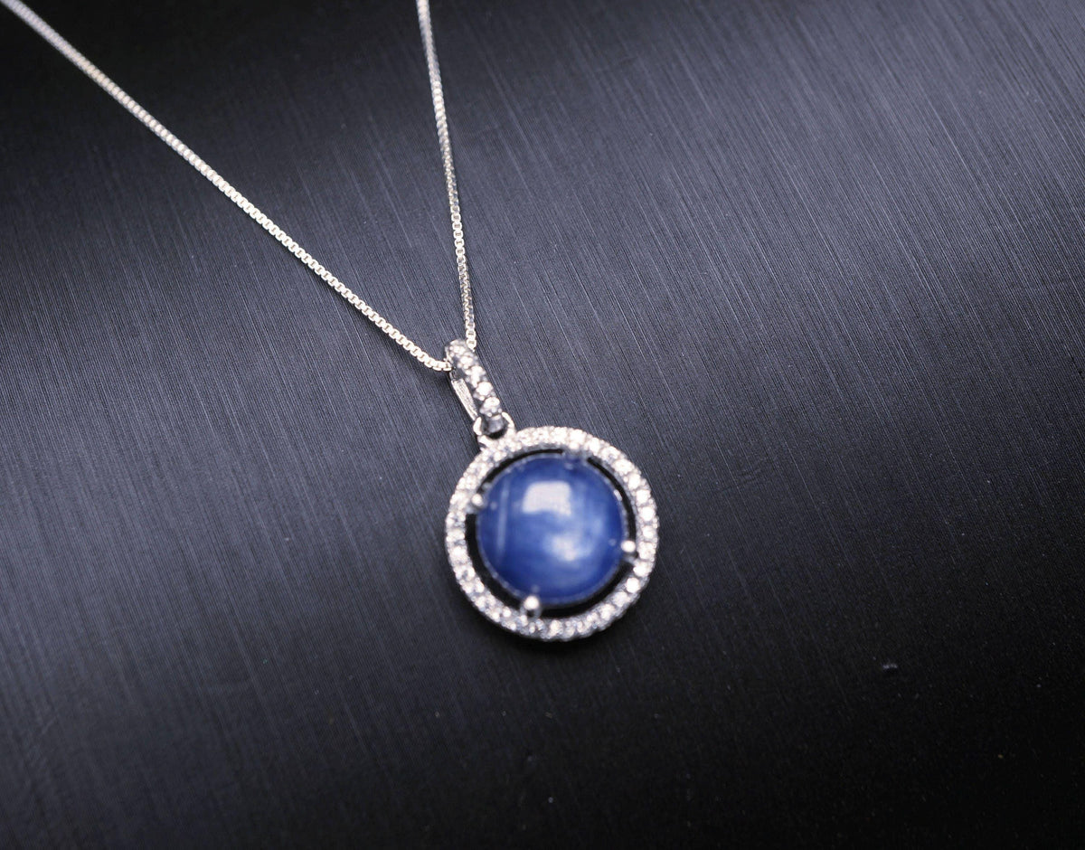Blue Kyanite Necklace - Sterling Silver Kyanite Jewelry, Blue Kyanite Pendant - Round Crown Necklace 1111
