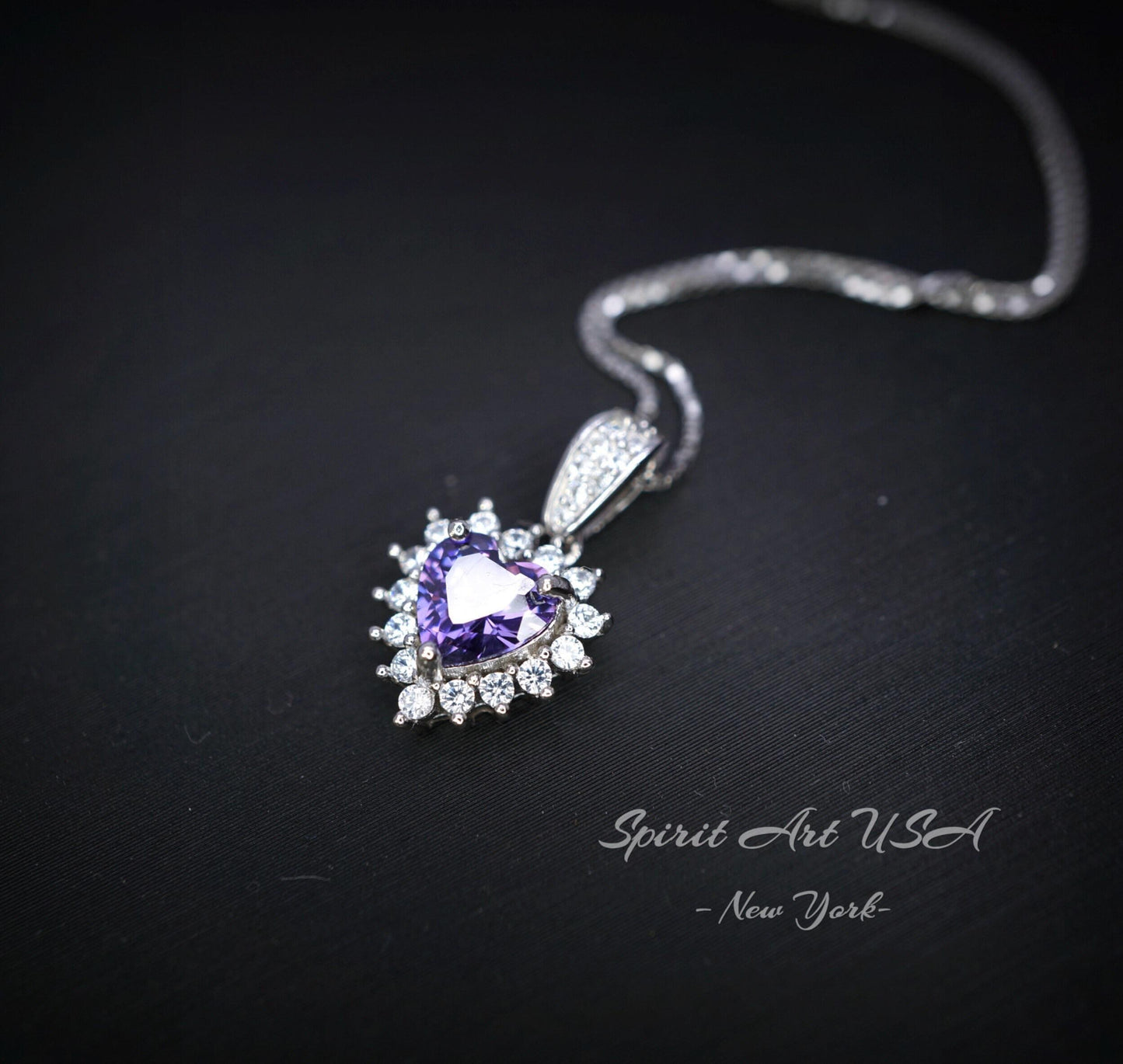 Tiny Natural Amethyst Necklace - Genuine Amethyst Heart Pendant 18k Sterling Silver- Minimalist February Birthstone 012