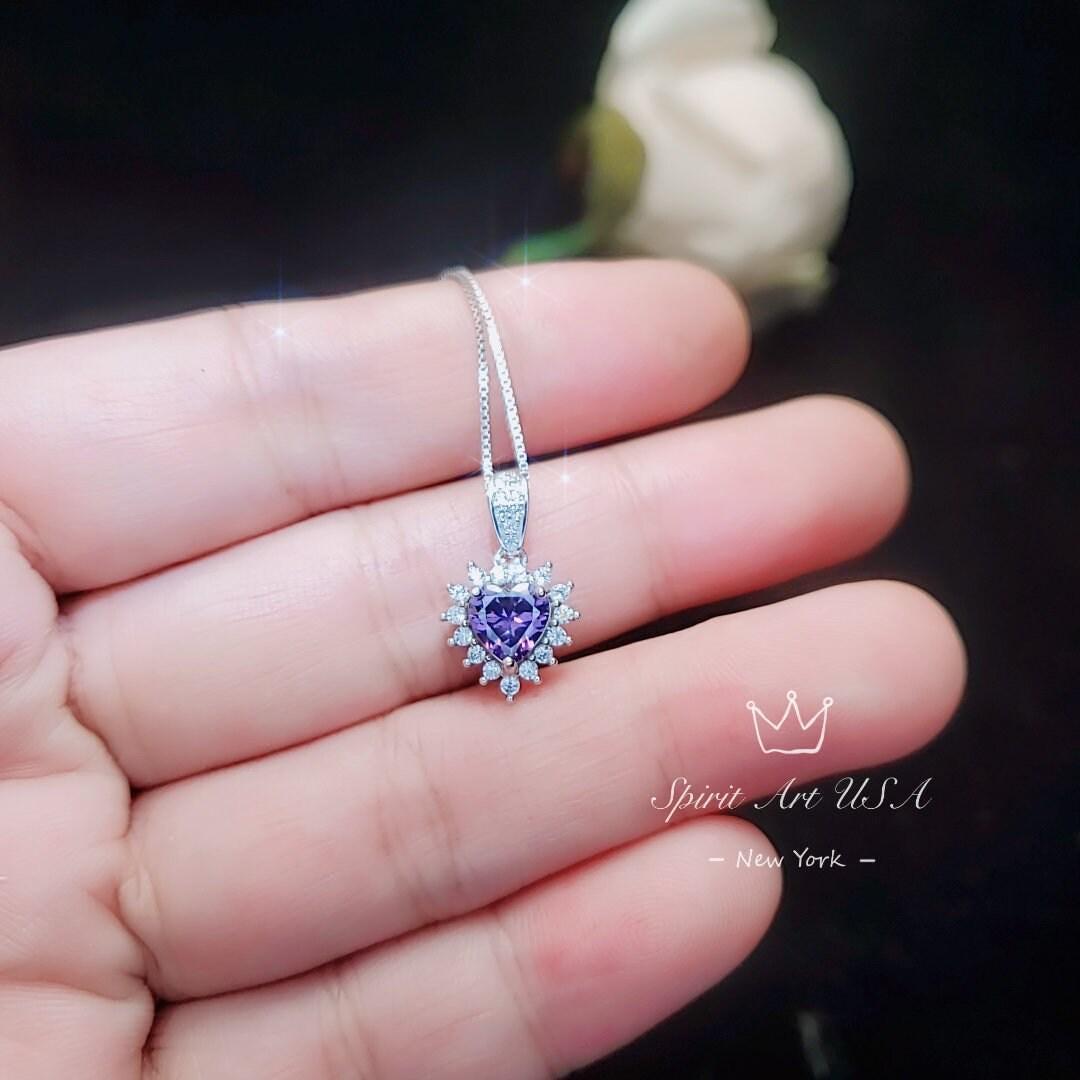 Tiny Natural Amethyst Necklace - Genuine Amethyst Heart Pendant 18k Sterling Silver- Minimalist February Birthstone 012