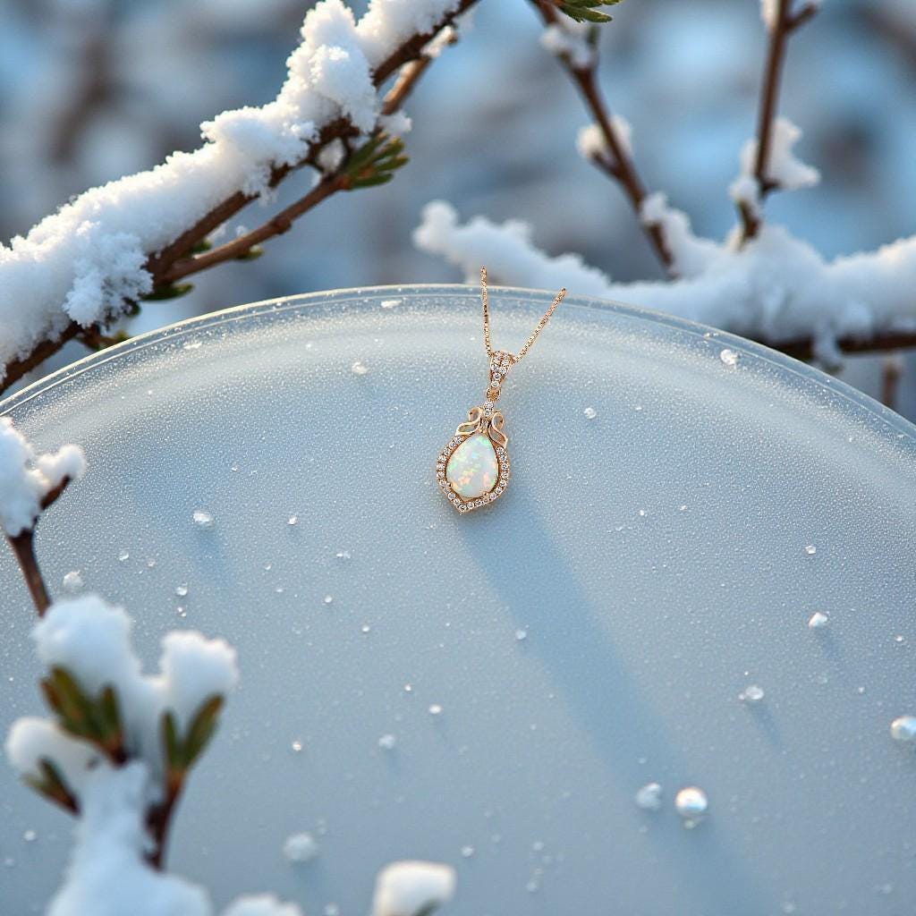 Rose Gold Fire Opal Necklace Sterling Silver Teardrop Tiny White Opal Pendant Solid 18kgp 074