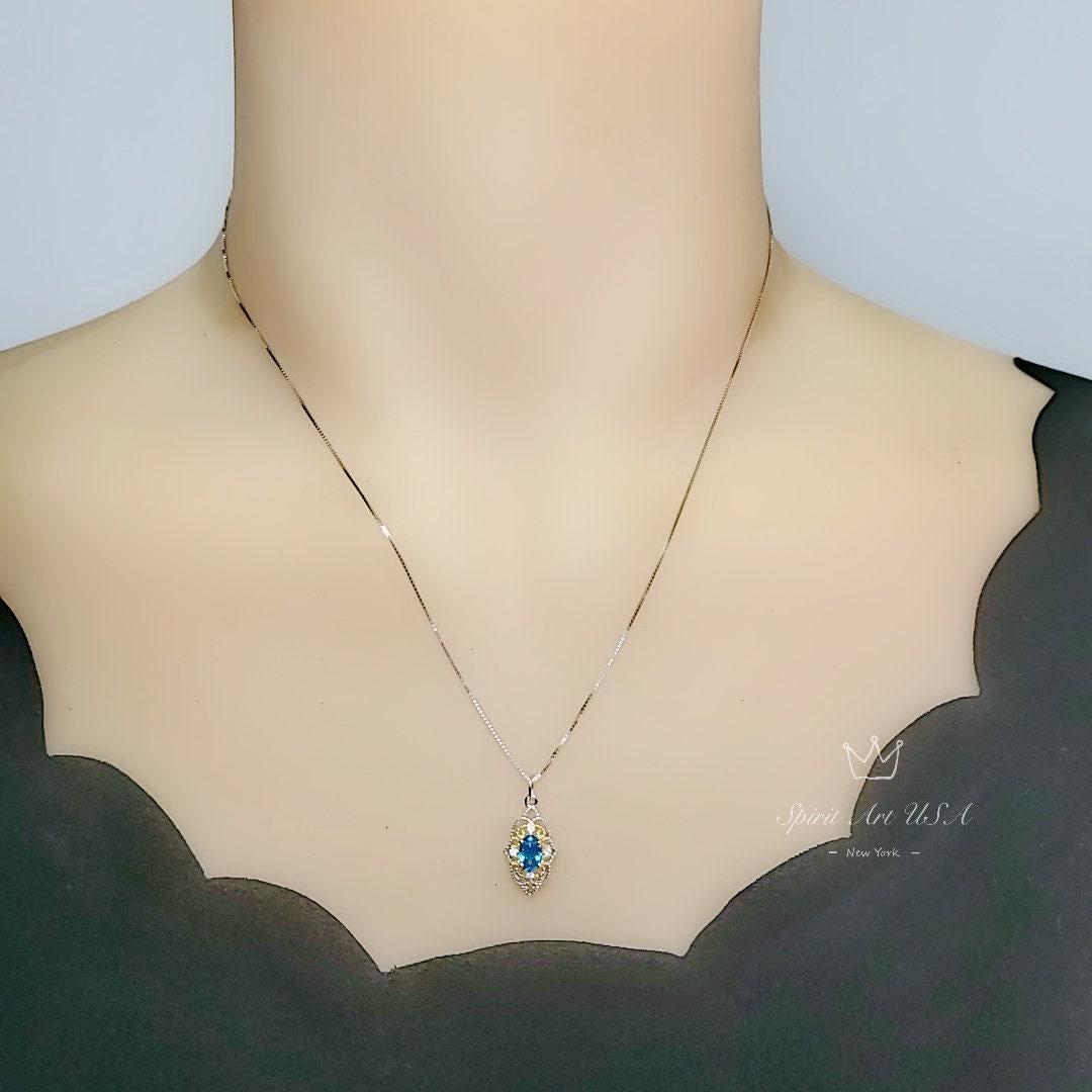 Blue Topaz Necklace - Gold-Plated Sterling Silver Blessing Hand Pendant - Minimalist Jewelry chain 113