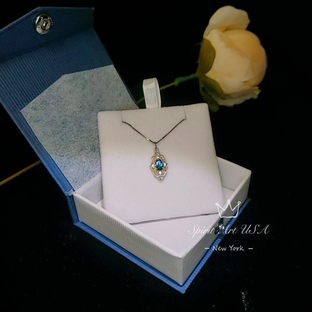 Blue Topaz Necklace - Gold-Plated Sterling Silver Blessing Hand Pendant - Minimalist Jewelry chain 113