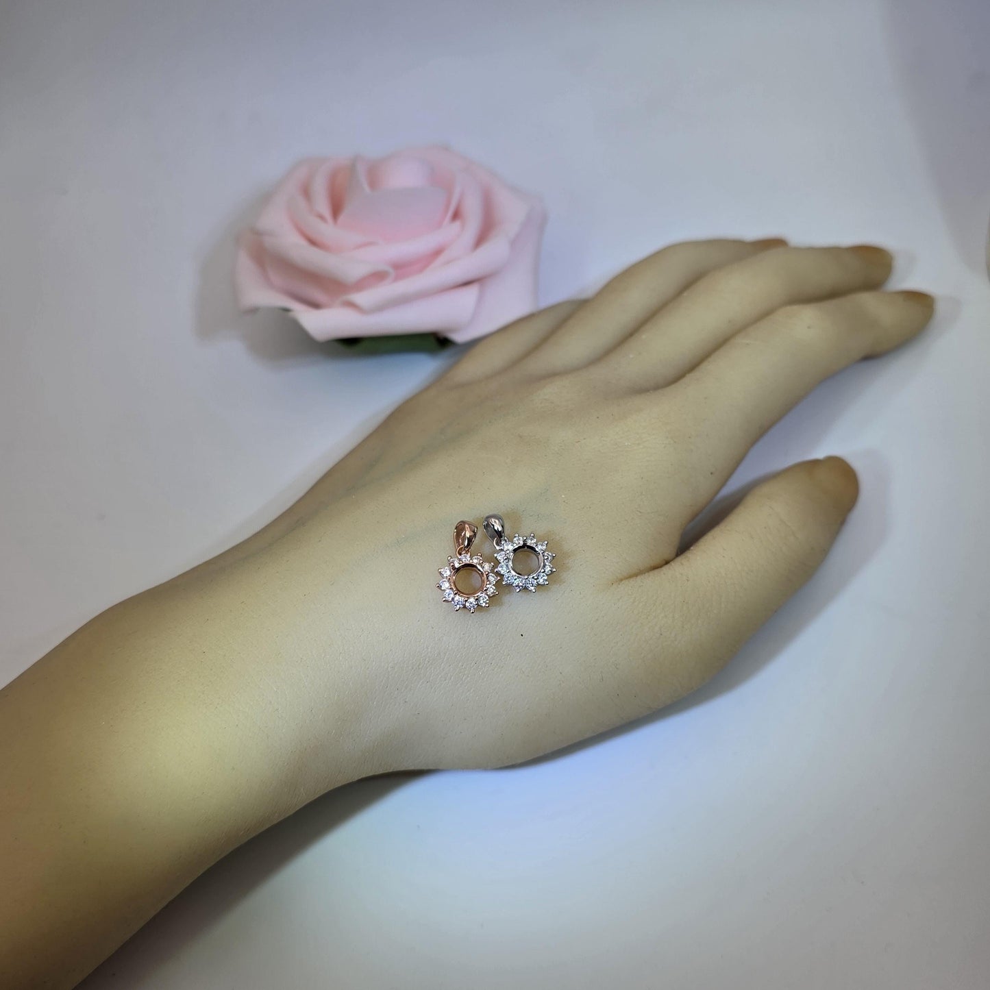 Aquamarine Necklace - Tiny Rose Gold Over Sterling Silver Halo Solitaire Blue Princess Diana Style - aquamarine Jewelry White gold option072