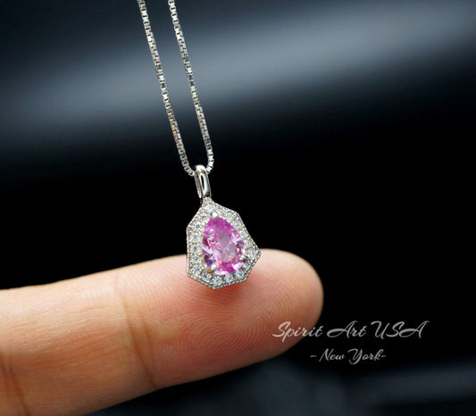 Tiny Pink Tourmaline Pendant Necklace - Minimalist Gemstone Jewelry - 18KGP Sterling Silver 120