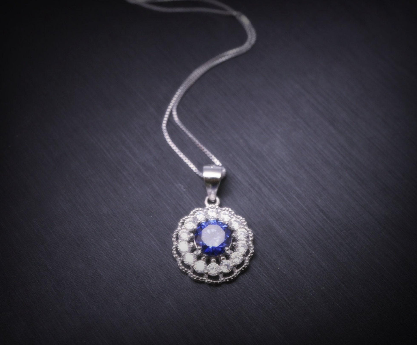 Tanzanite Necklace Sterling Silver - 925 Round Cubic Zirconia Flower of Life Tanzanite Pendant 1027