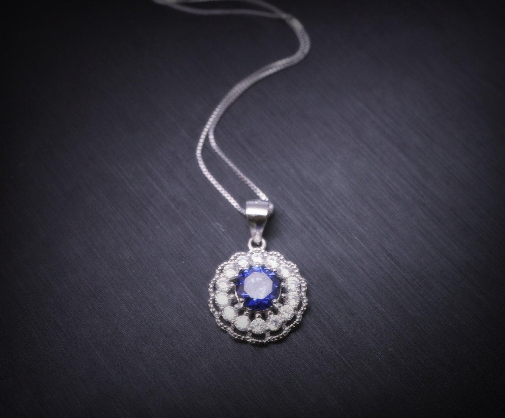 Tanzanite Necklace Sterling Silver - 925 Round Cubic Zirconia Flower of Life Tanzanite Pendant 1027