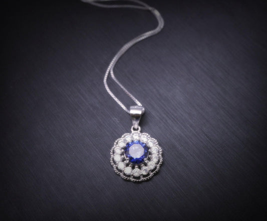 Tanzanite Necklace Sterling Silver - 925 Round Cubic Zirconia Flower of Life Tanzanite Pendant 1027