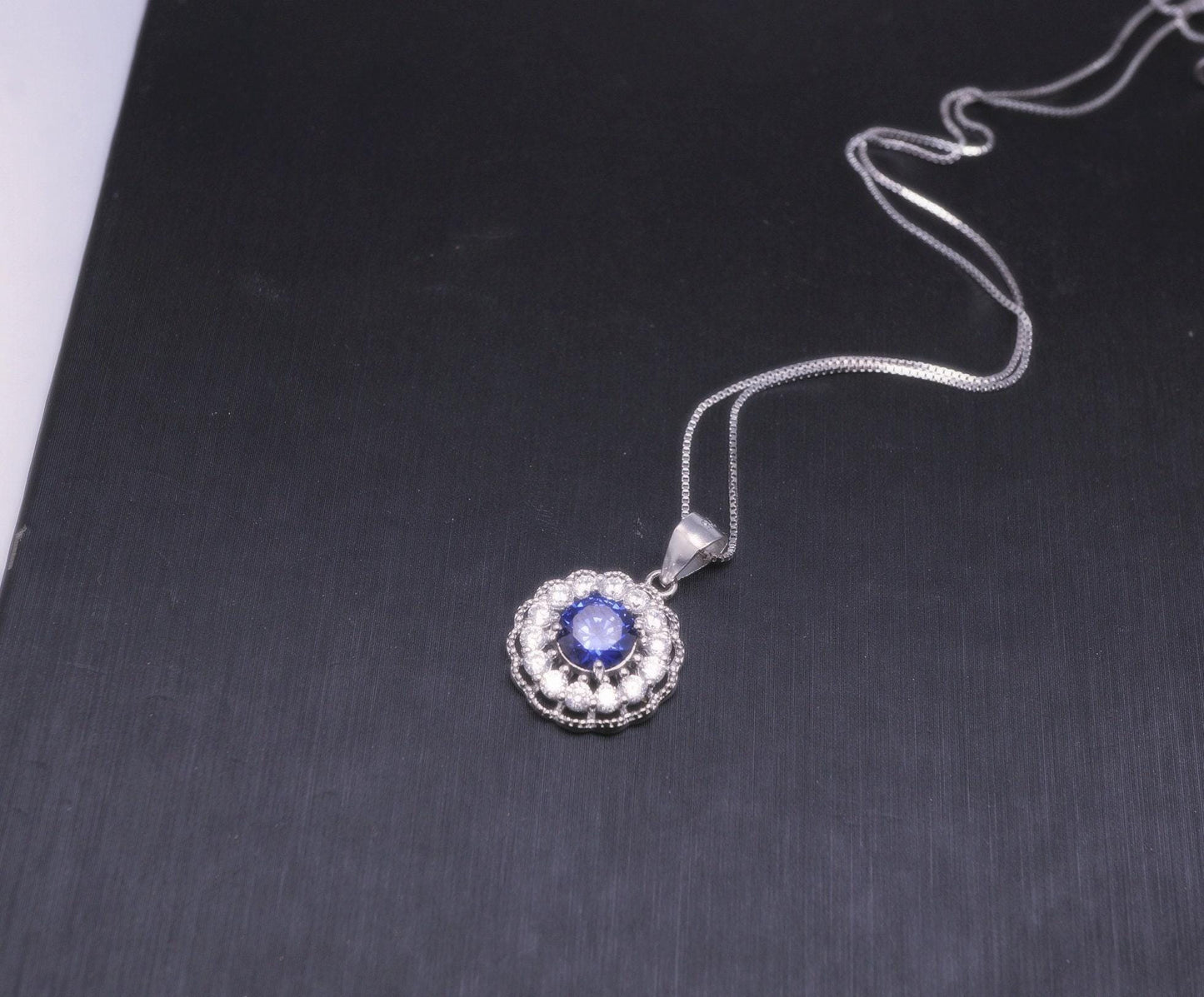 Tanzanite Necklace Sterling Silver - 925 Round Cubic Zirconia Flower of Life Tanzanite Pendant 1027