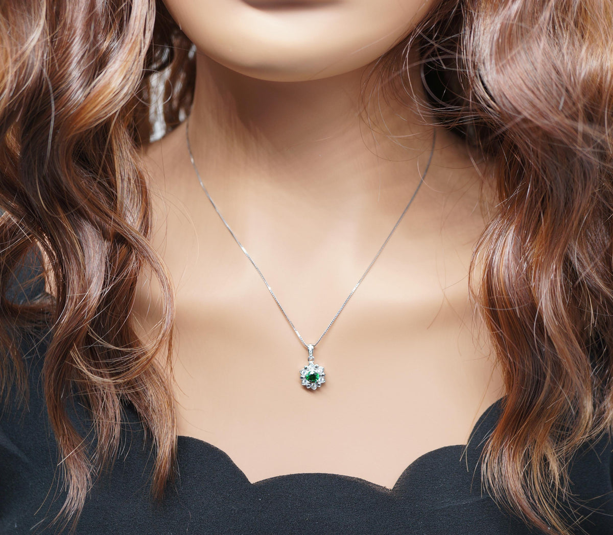 Green Diopside Flower Necklace, 925 Sterling Silver 18k Gold Plated, 5mm Round Gemstone Pendant, Dainty Minimalist Jewelry 1139