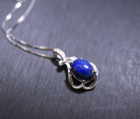Dainy Lapis Lazuli Necklace Sterling Silver - Leaf Flower Lapis Lazuli Pendant Chakra Healing #990