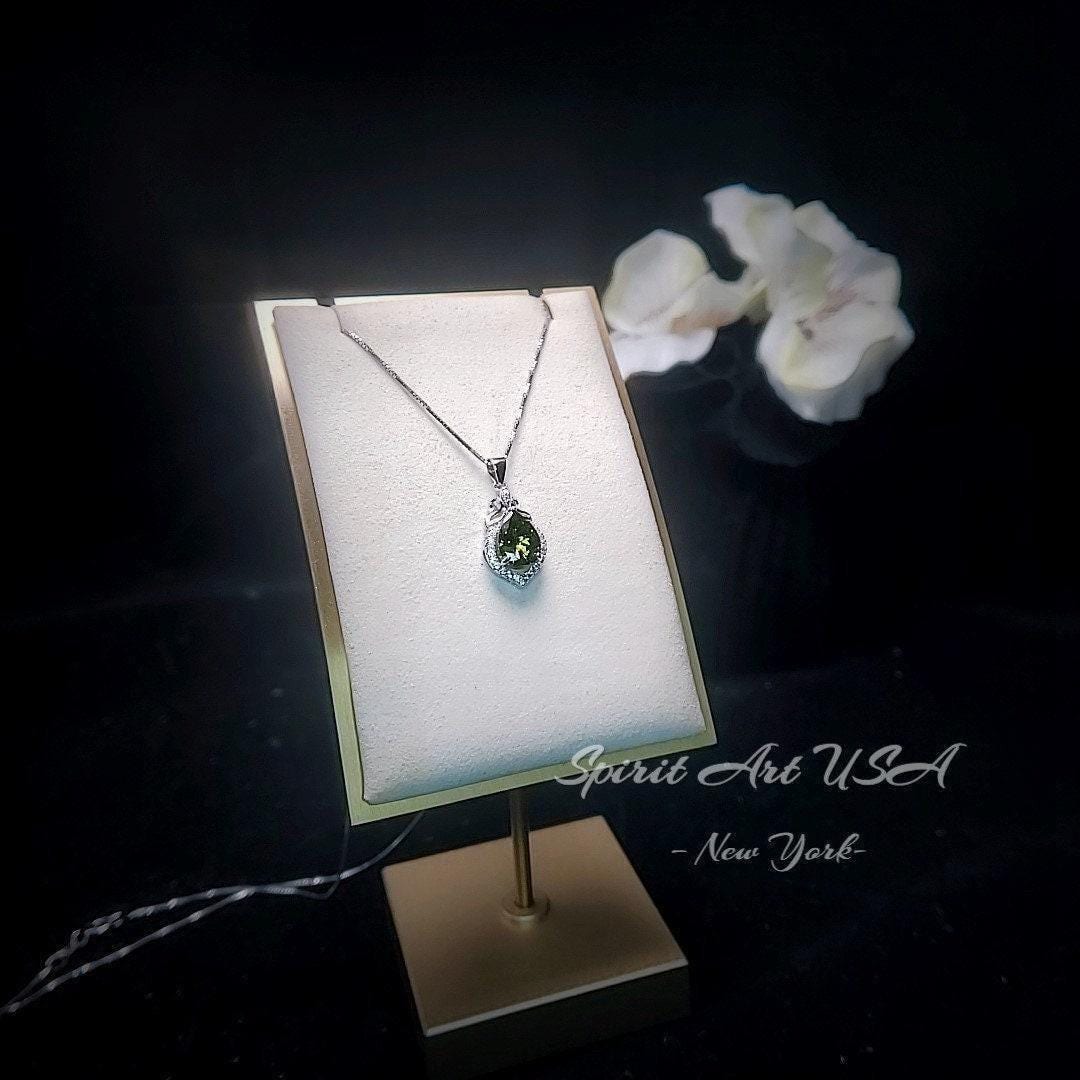 Dainty Teardrop Peridot Necklace, Tiny Green Peridot Pendant, Gemstone Rounded Lab Created Green Gemstone August Birthstone Jewelry #182