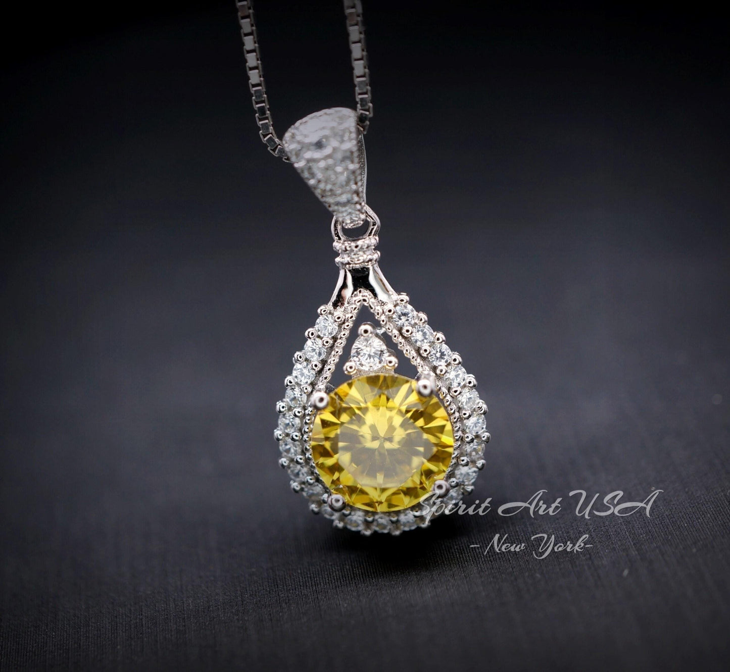 Moissanite Yellow Diamond Necklace - Lab Created Citrine Round 2.2 CT Fashion Pendant - 18KGP & Sterling Silver - November Birthstone #178