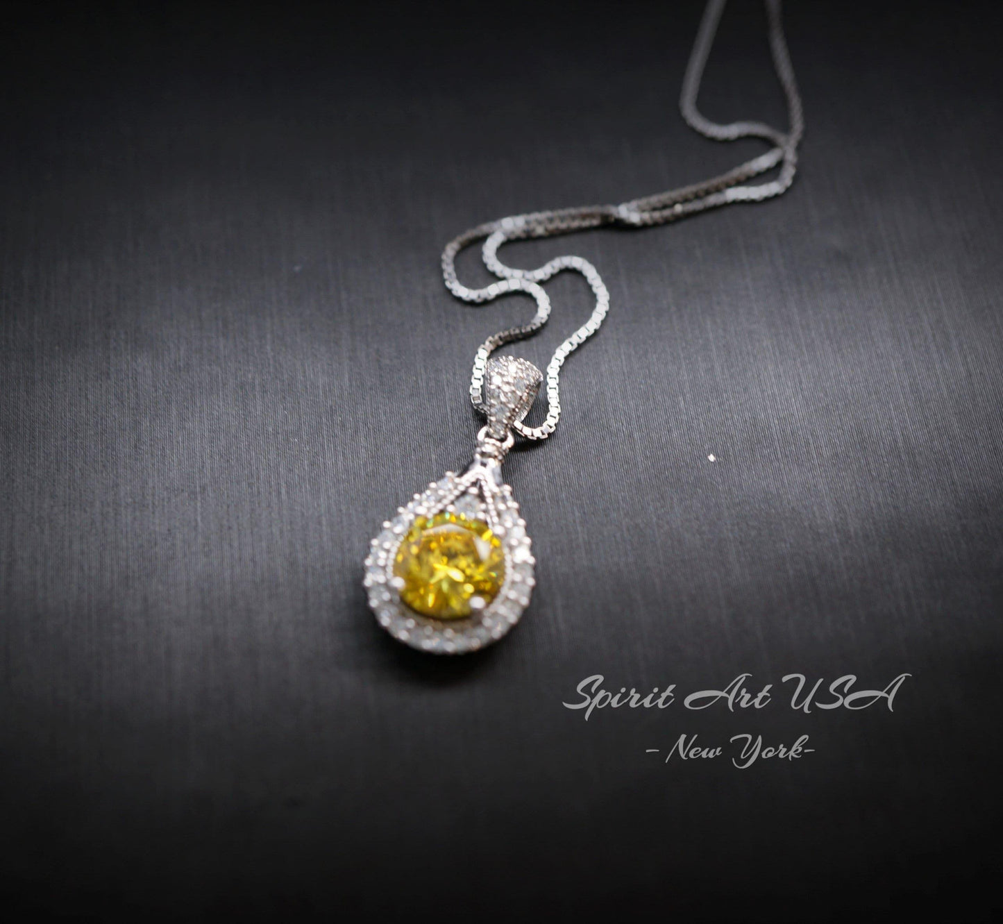 Moissanite Yellow Diamond Necklace - Lab Created Citrine Round 2.2 CT Fashion Pendant - 18KGP & Sterling Silver - November Birthstone #178