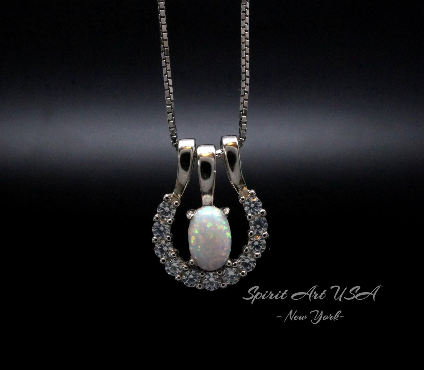 Opal Necklace - Tiny Horse shoe Pendant - 18KGP @ Sterling Silver - Mini Small Opal Jewelry Pendant horseshoe jewelry #186