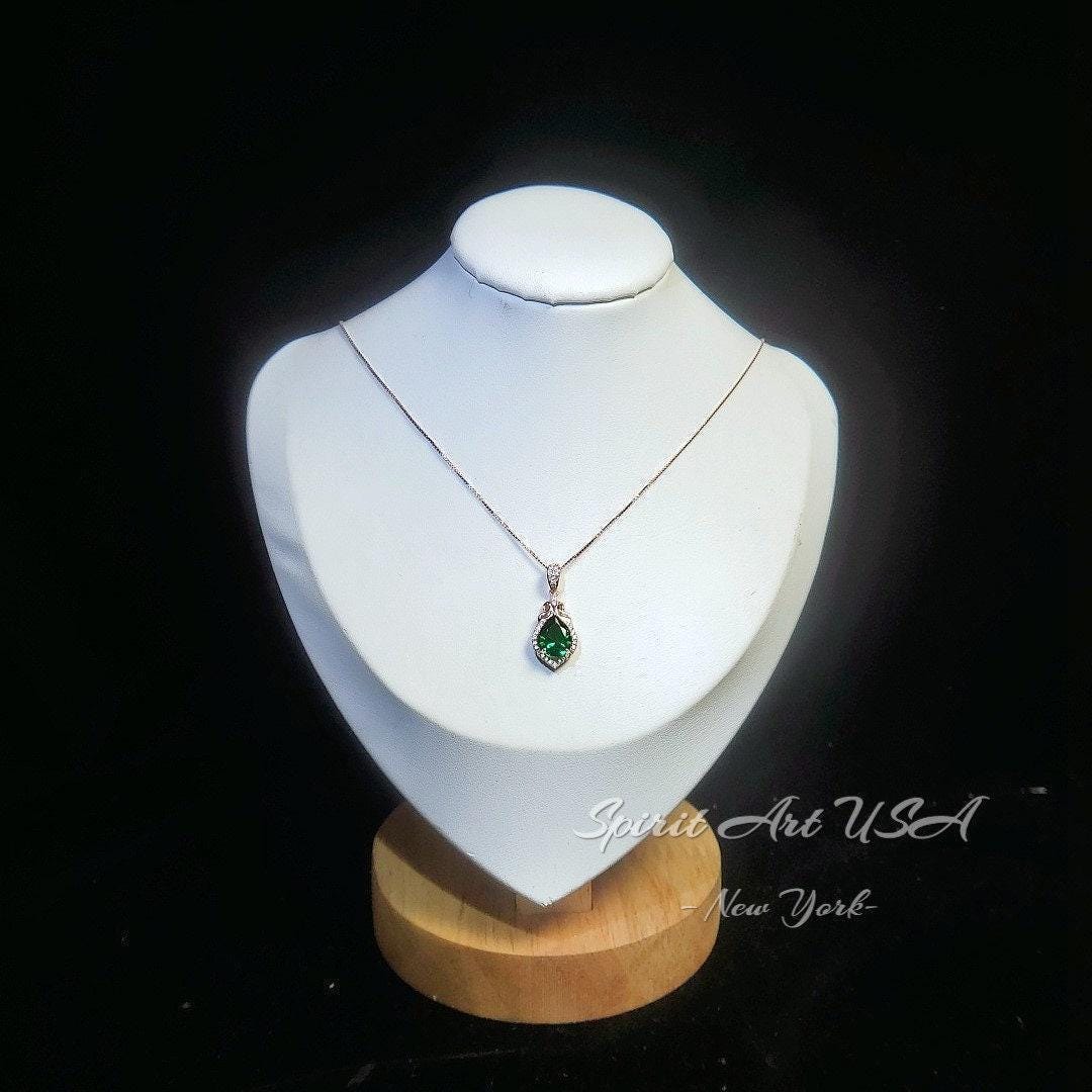 Dainty Emerald Necklace - Rose Gold coated Sterling Silver - Lab Created Green Emerald Pendant - May Birthstone #187