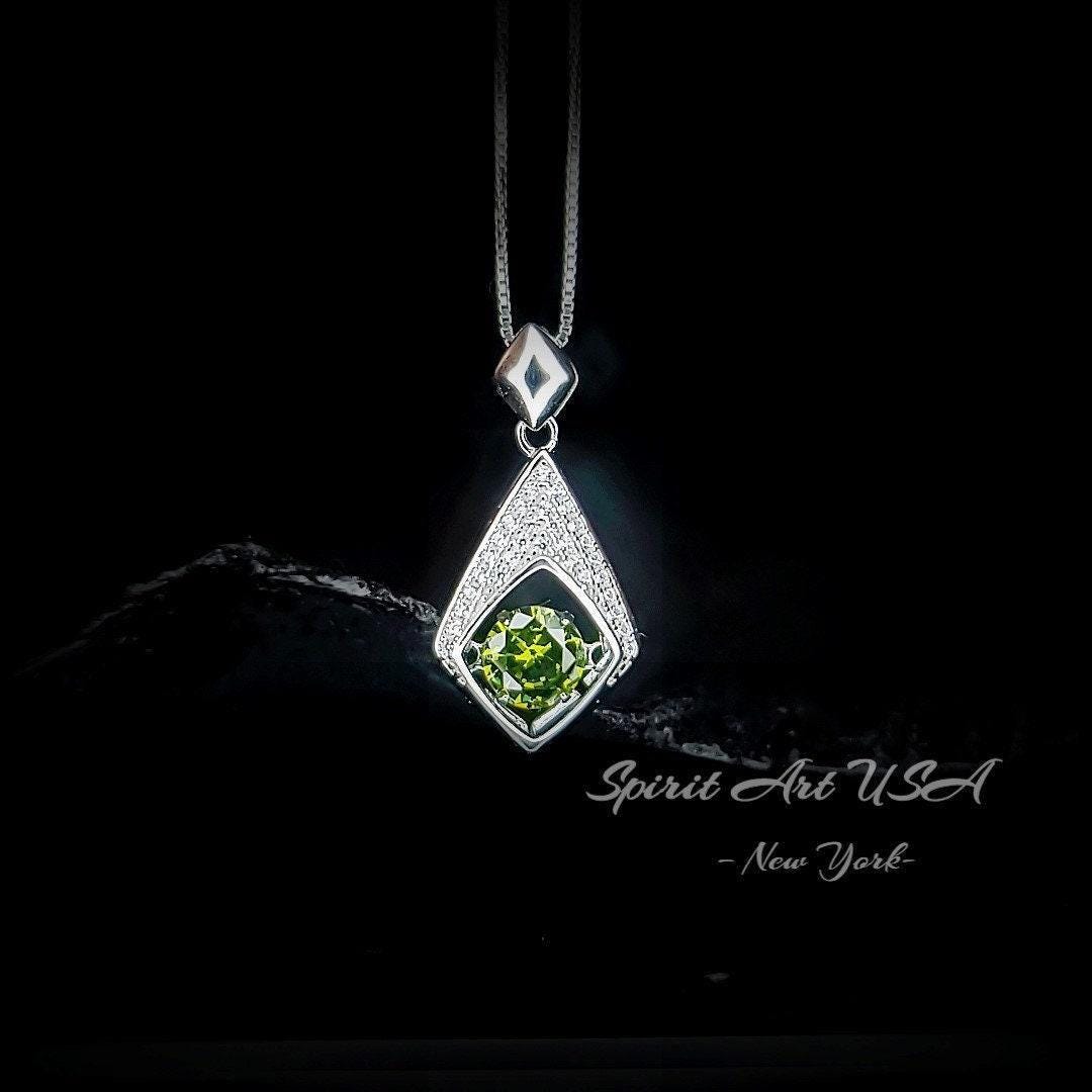 Dynamic Swing Green Peridot Necklace - Round Fund Cut 0.85 Ct - Full Sterling Silver Made with 18KGP #174