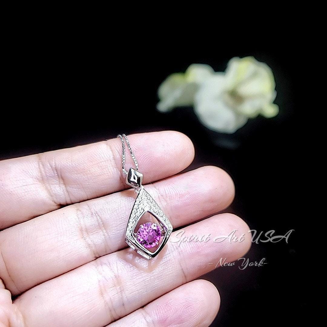 Dynamic Swing Pink Tourmaline Necklace - Round Cut 0.85 Ct - 18KGP @ Sterling Silver - Pink Tourmaline Pendant #175