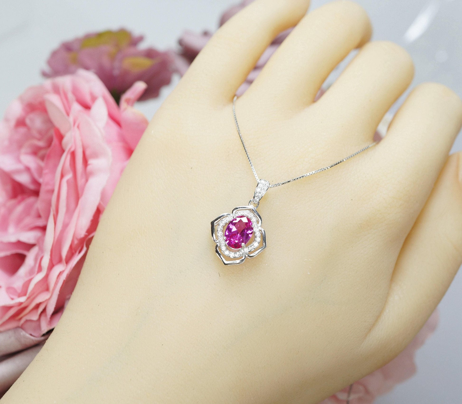 Blue Sapphire Pendant Sterling Silver Gemstone Flower OF Life Ruby Necklace - Birthstone Pink Sapphire Sunstone garnet Citrine Jewelry 192