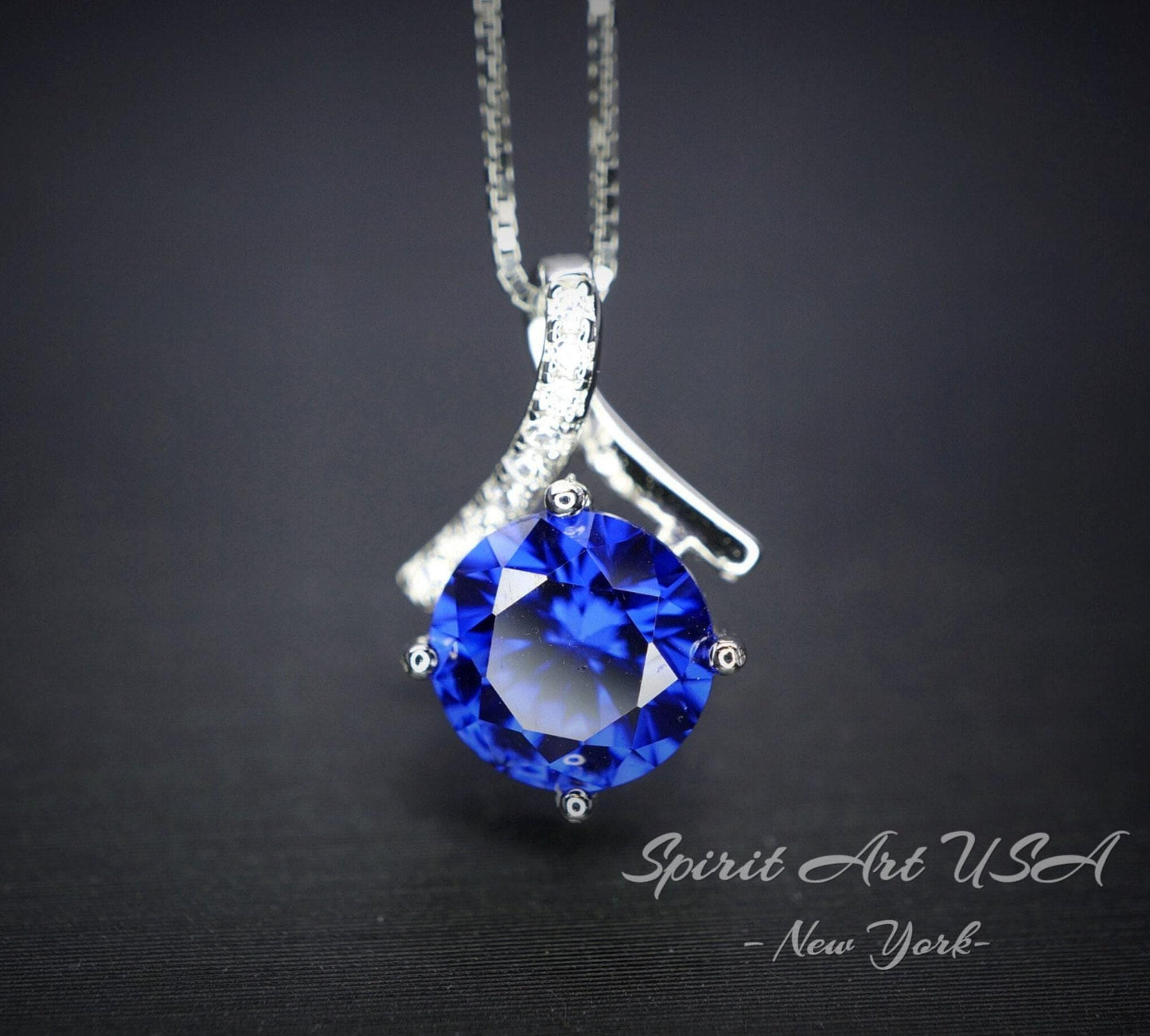 2 CT Tanzanite Necklace Simple Bowknot Lab Created Energic Blue Tanzanite Pendant 18k @ Sterling silver Minimalist Blue Gemstone #167