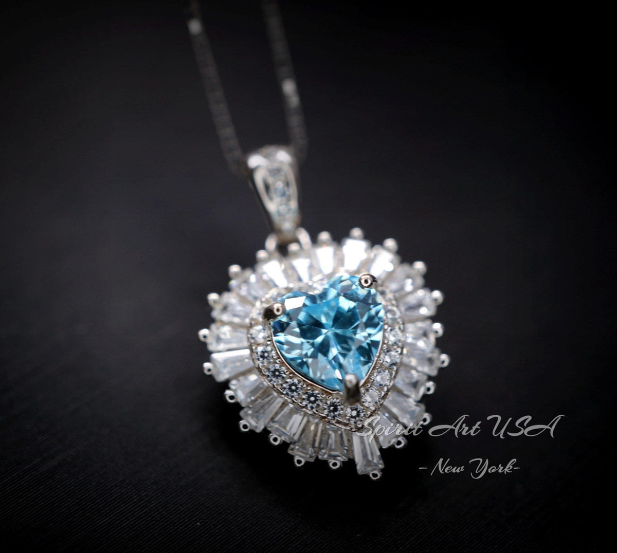Gemstone Halo Aquamarine Heart Necklace - 18KGP & Sterling Silver - Tiny 1.5 CT Dainty Aquamarine Jewelry - March Birthstone #295