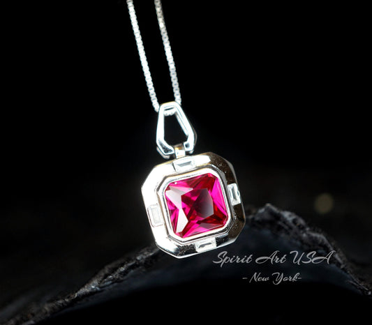 Square Scissor Cut Ruby Necklace - Red Ruby Pendant White gold @ Sterling Silver - July Birthstone Chain - Red Ruby Pendant #302