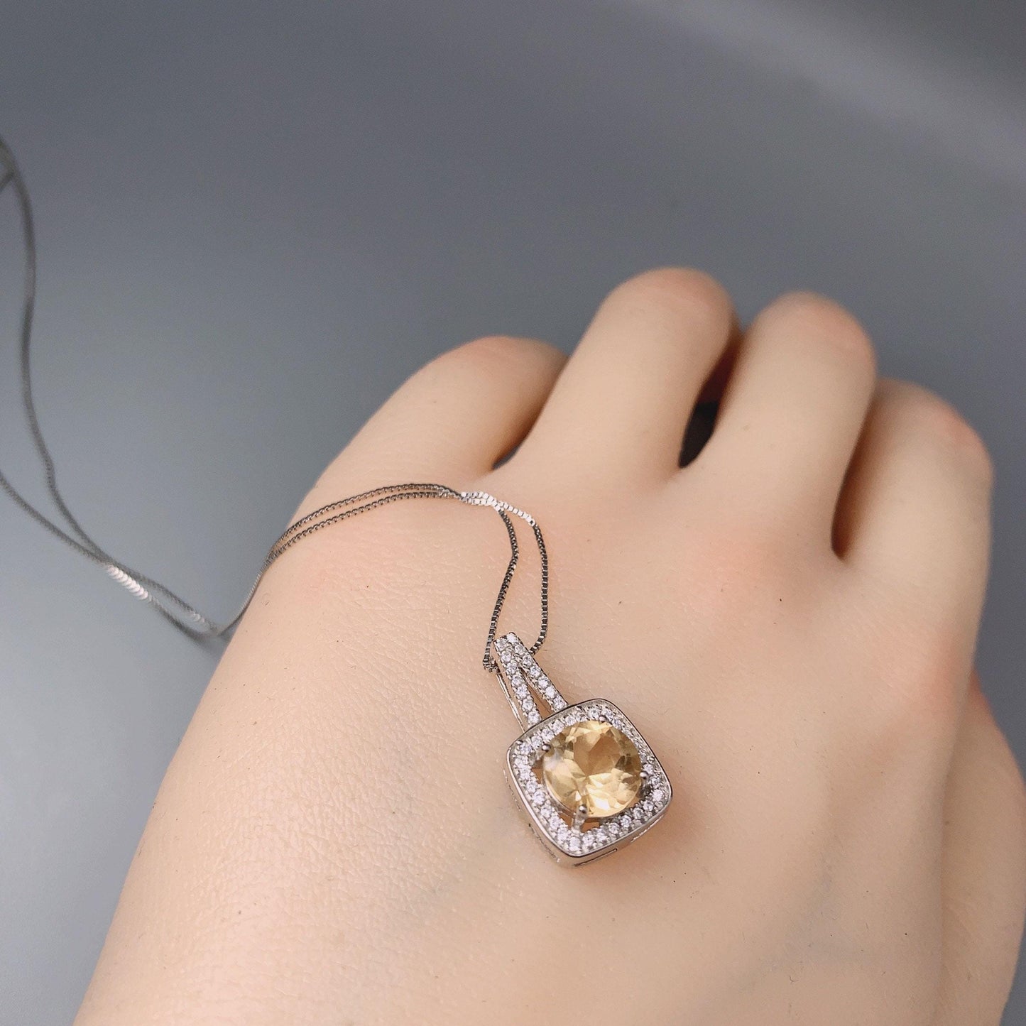 Natural Citrine Necklace Sterling Silver - 8mm Round Genuine Citrine Pendant - November Birthstone Crystal Healing Solitaire Citrine Jewelry