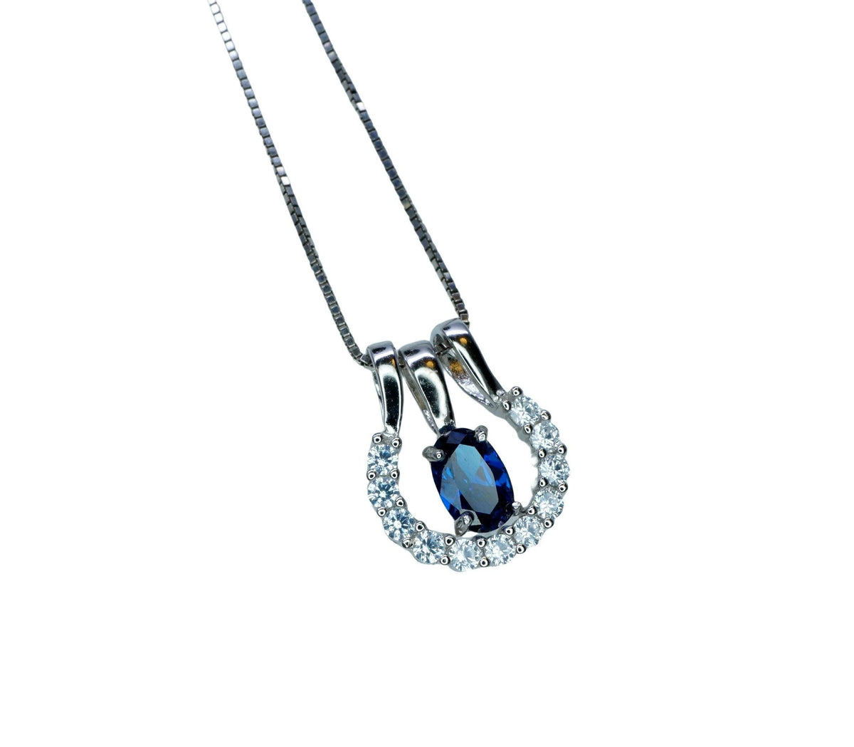 Tiny Blue Sapphire Necklace Horseshoe Pendant - 18KGP @ Sterling Silver - September Birthstone - One necklace two wearing Minimalist #190